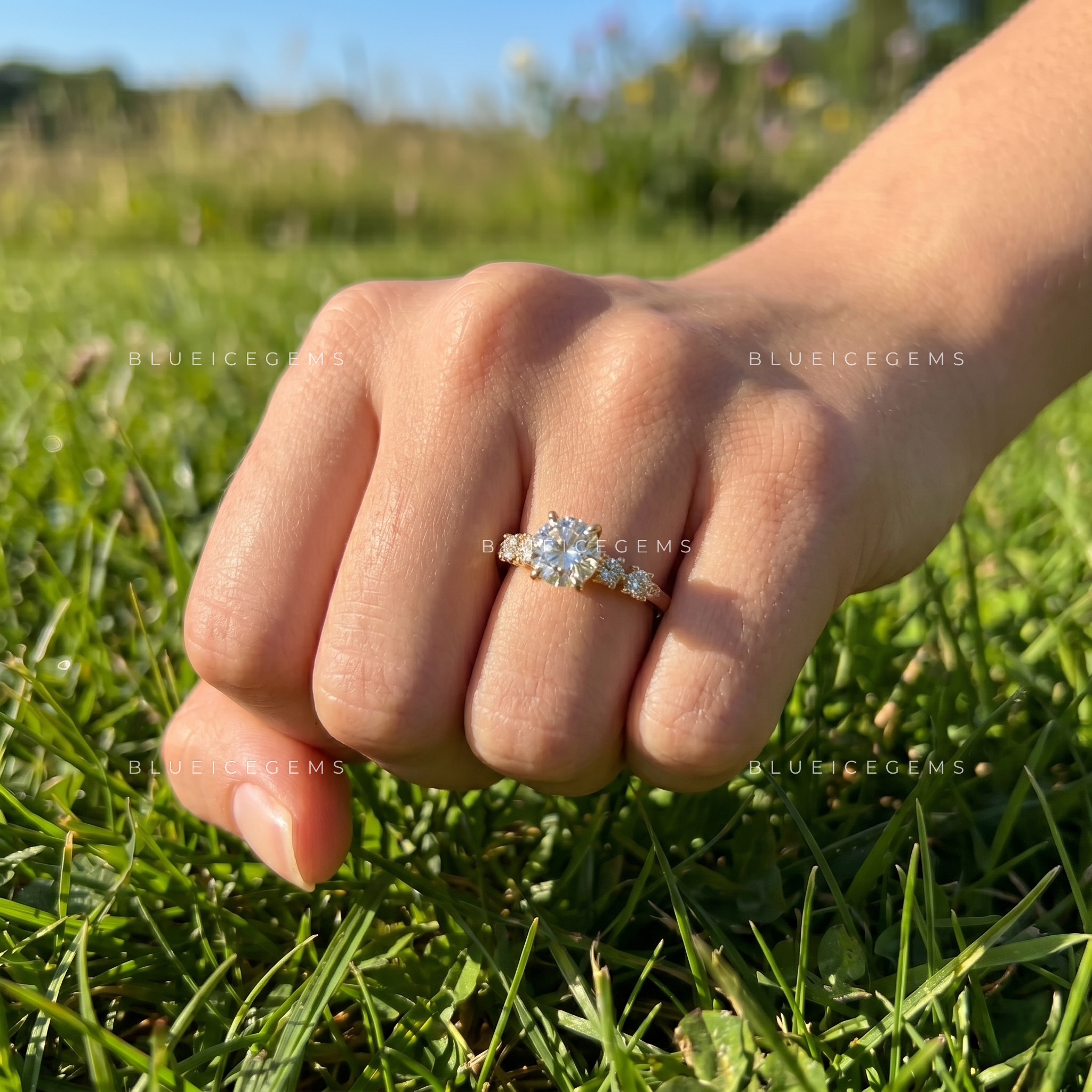 Radiant Symphony Round Cut Accent Engagement Ring