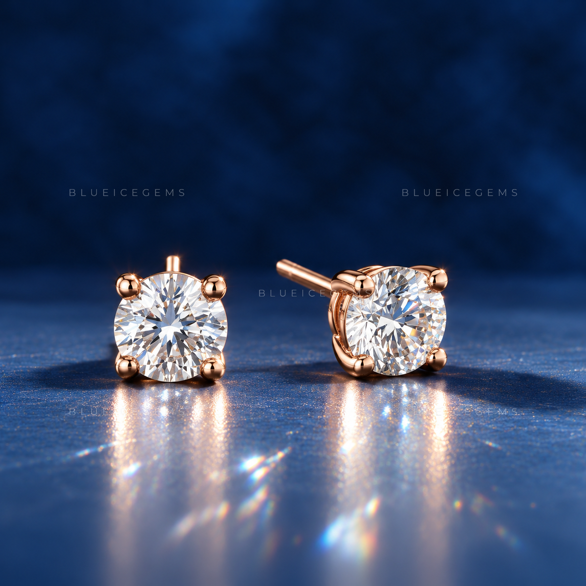 The Rose Glow: Classic Round Diamond Stud Earrings