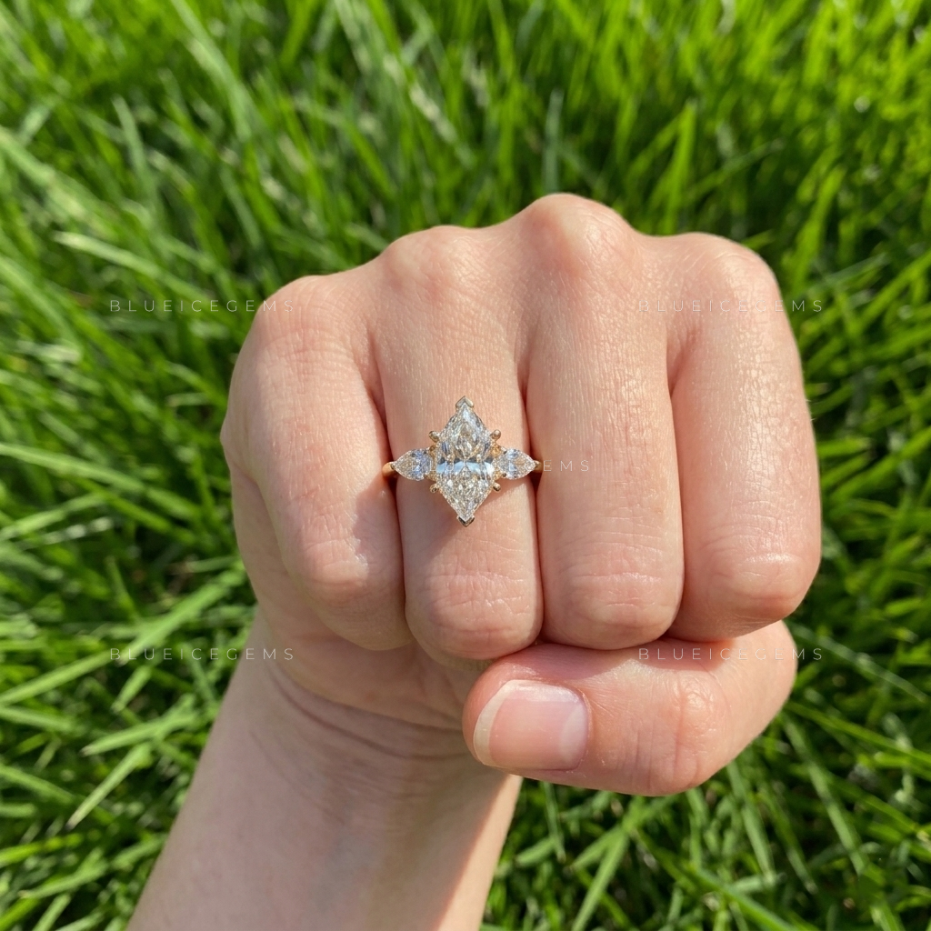 Antique Allure Dutch Marquise and Pear Cut Trilogy Ring