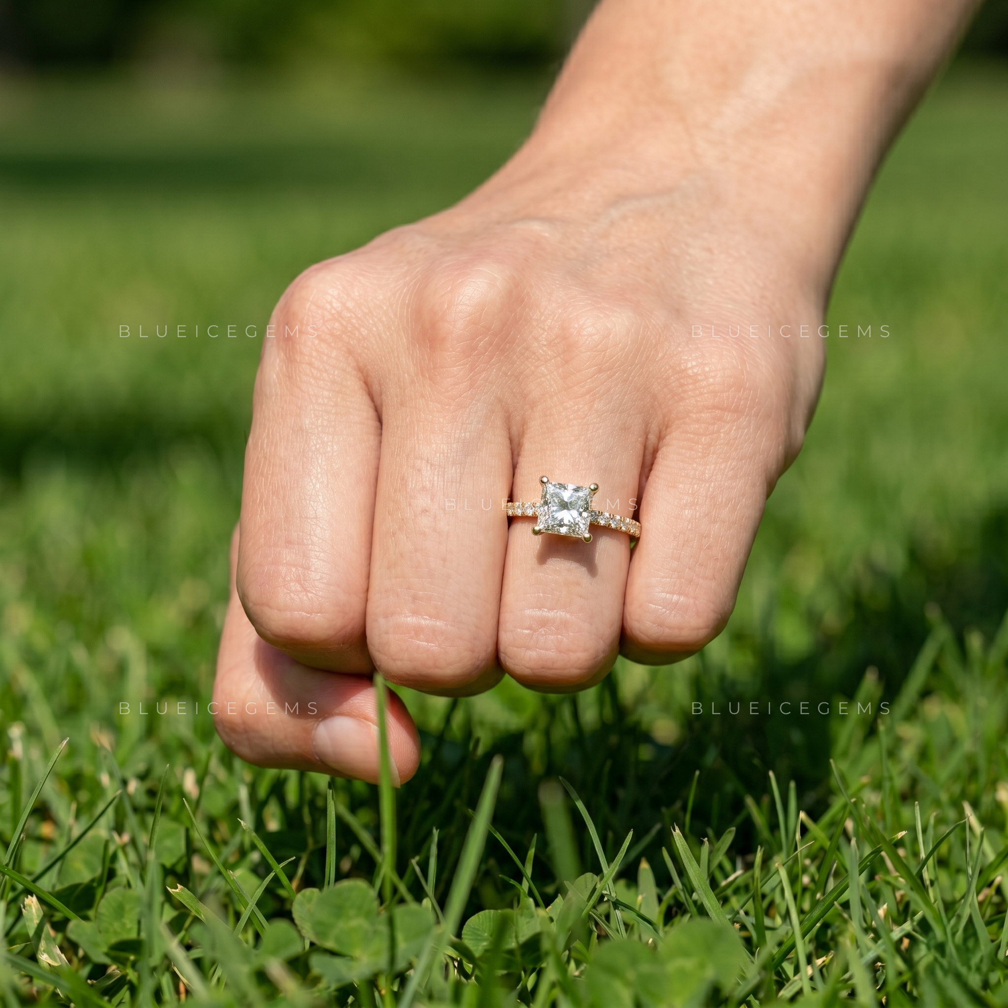 Princess Cut Square Diamond Pave Accented Engagement Ring