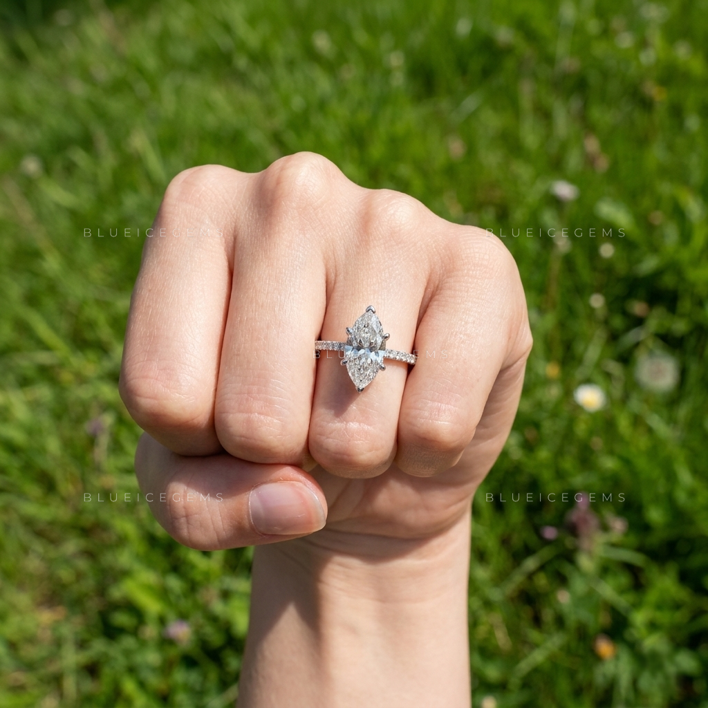 Splendid Marquise Brilliant Cut Pave Accented Heritage Engagement Ring