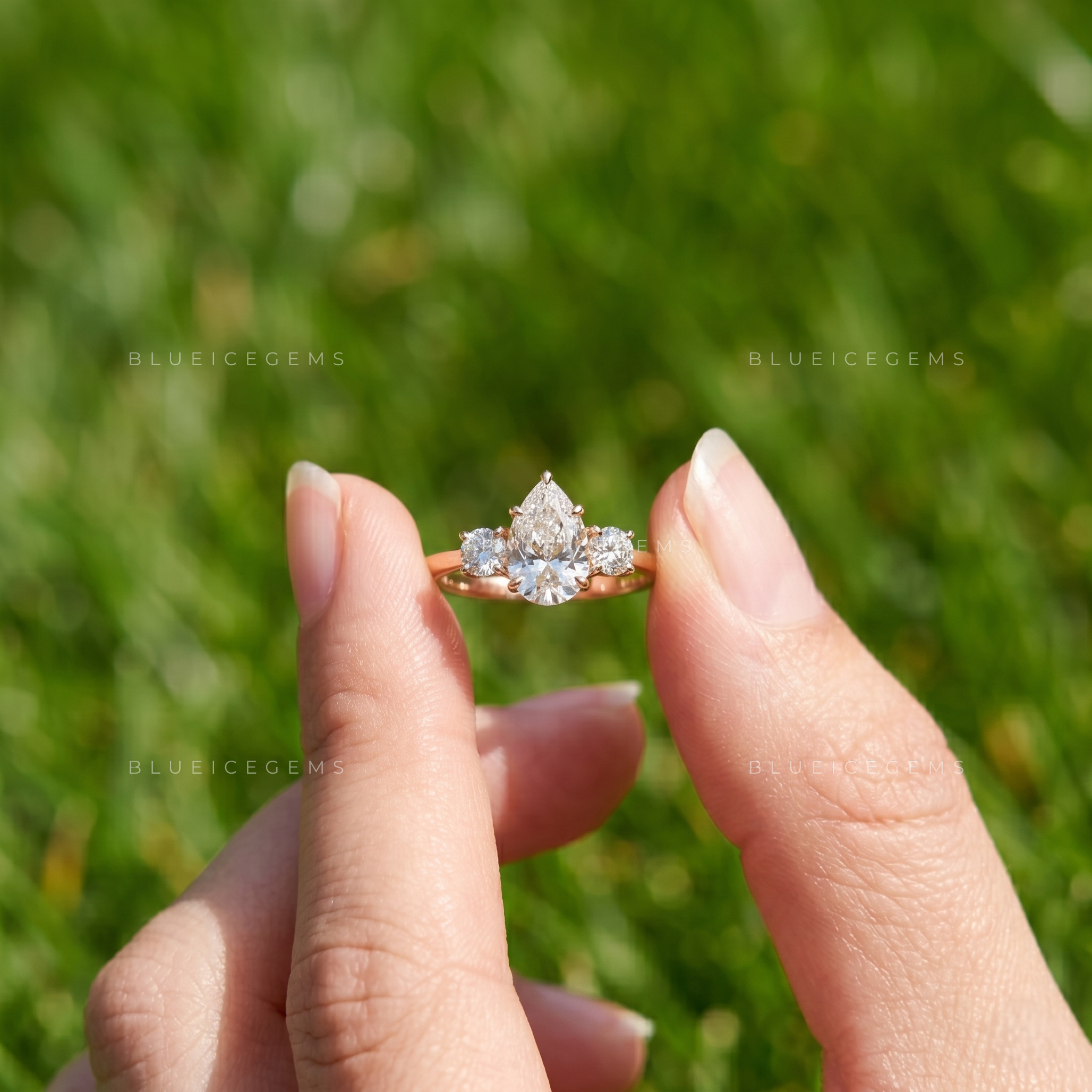 Luminous Pear Brilliant Cut Trilogy Heirloom Engagement Ring