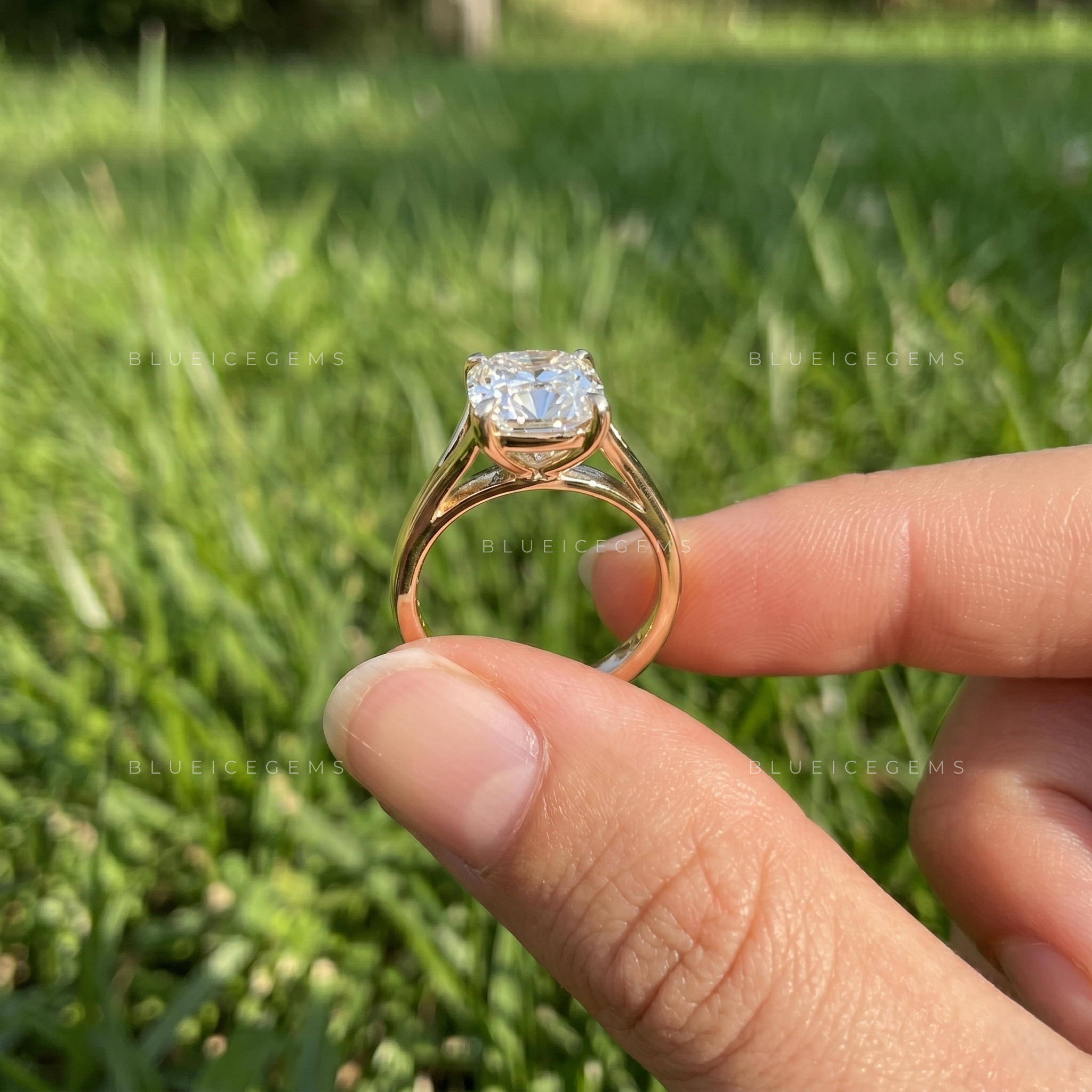 Majestic Radiance Elongated Cushion Cut Split Shank Engagement Ring