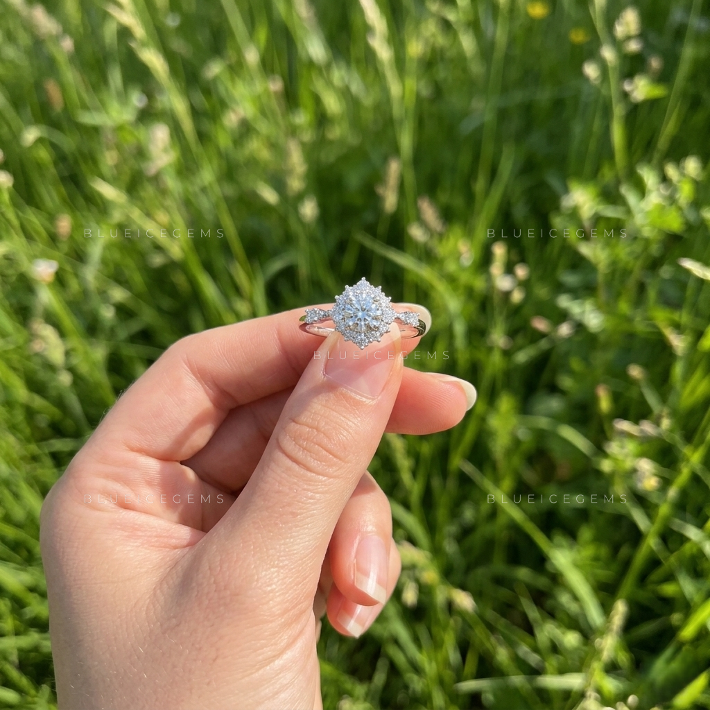 Enchanted Floral Round Brilliant Cut Artisan Heirloom Engagement Ring
