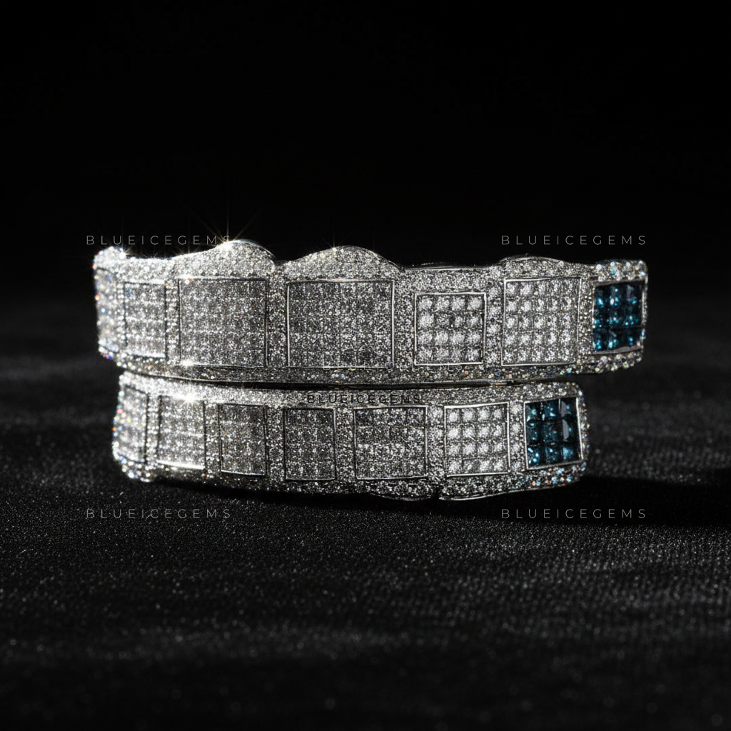 Iced-Out Grid Block Grillz