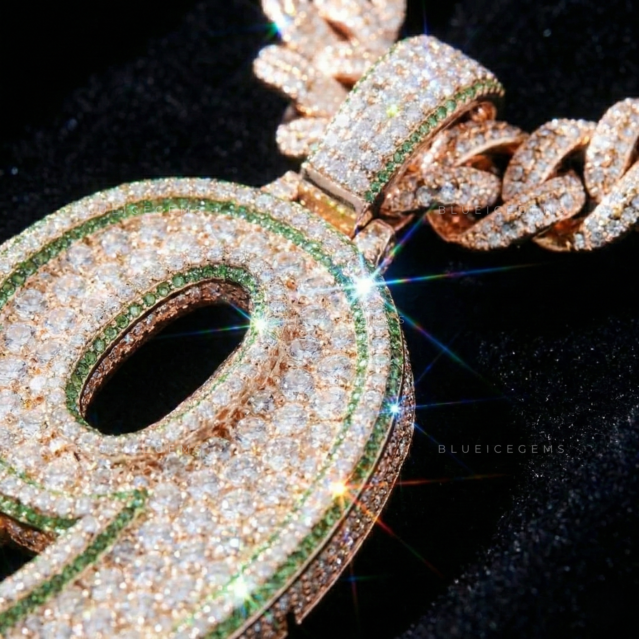 The "NUMBER 9" Emerald Contour: Two-Tone Curvature & Iced-Out Numerology Pendant