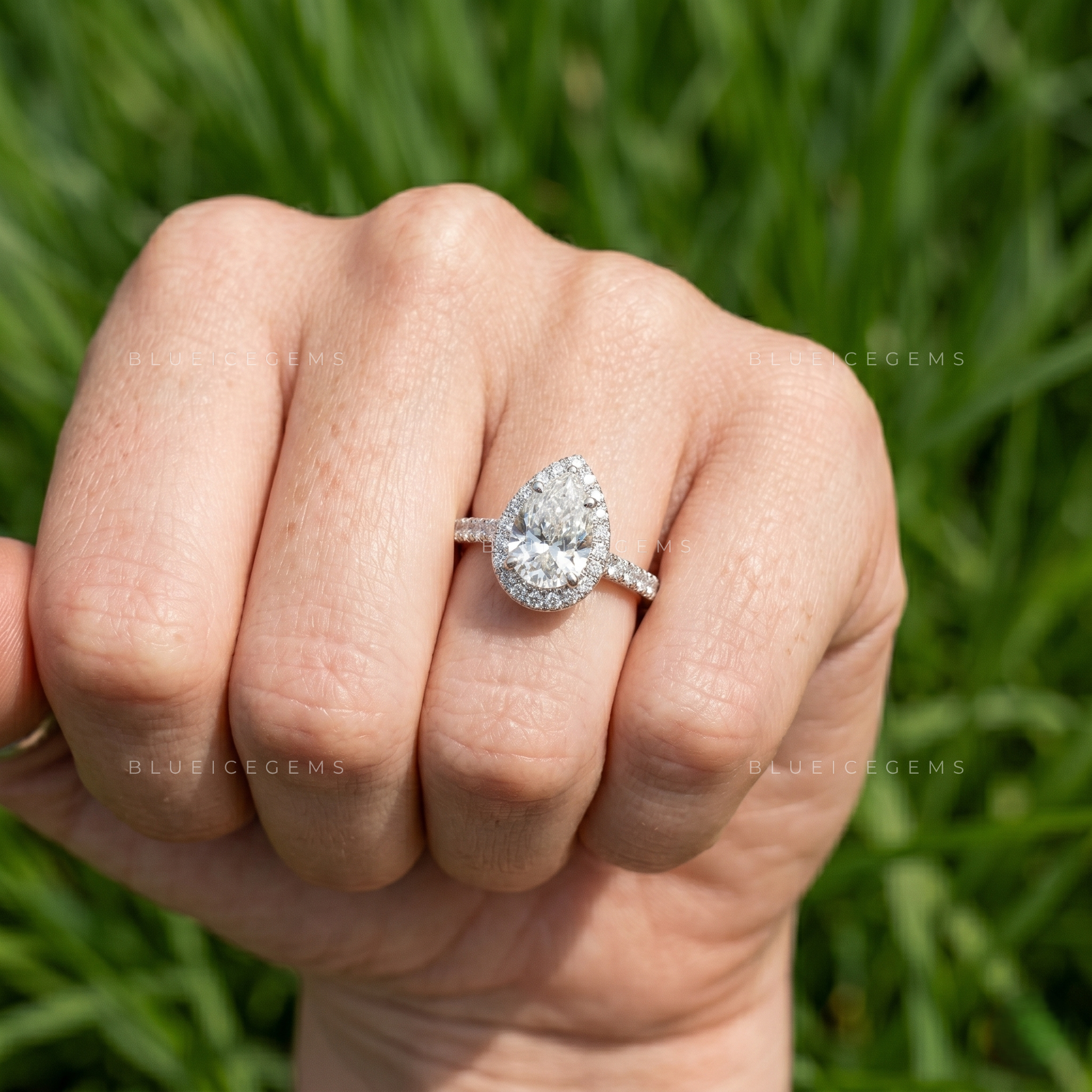 Elegance Personified Pear Shaped Halo Engagement Ring Brilliant Accent Cluster Anniversary Statement Band