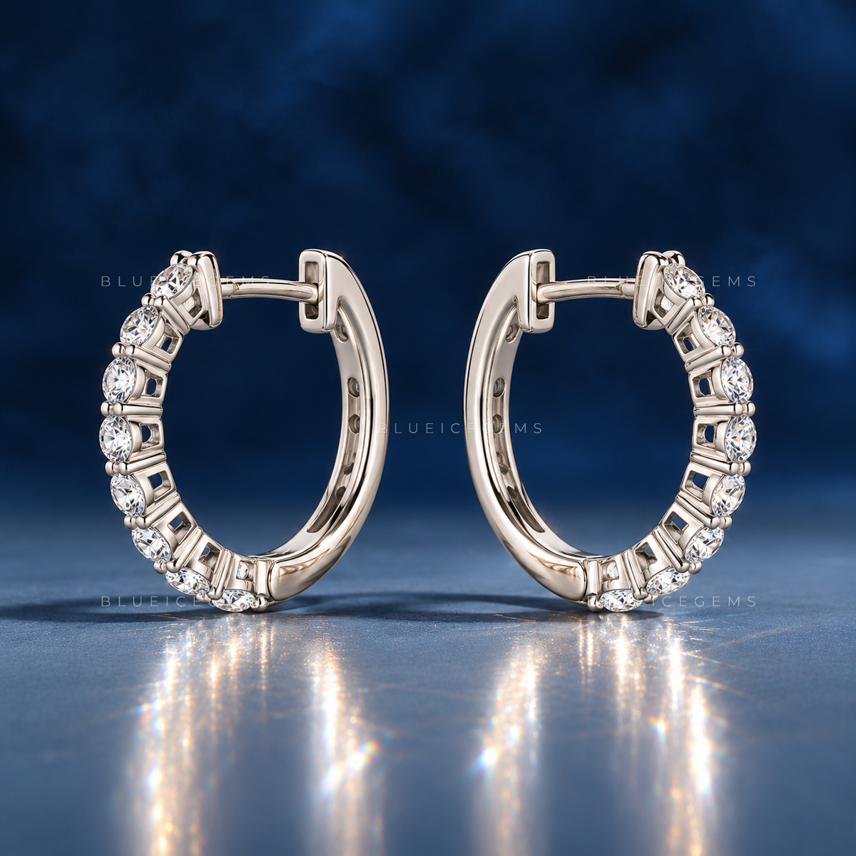 Classic Round Shared-Prong Hoop Earrings