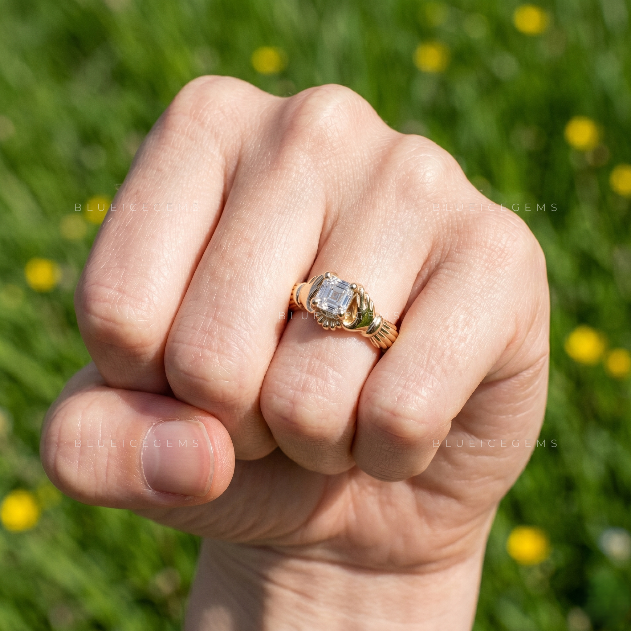Traditional Love Claddagh Heart Promise Ring Unique Asscher Cut Alternative Engagement Gift Band