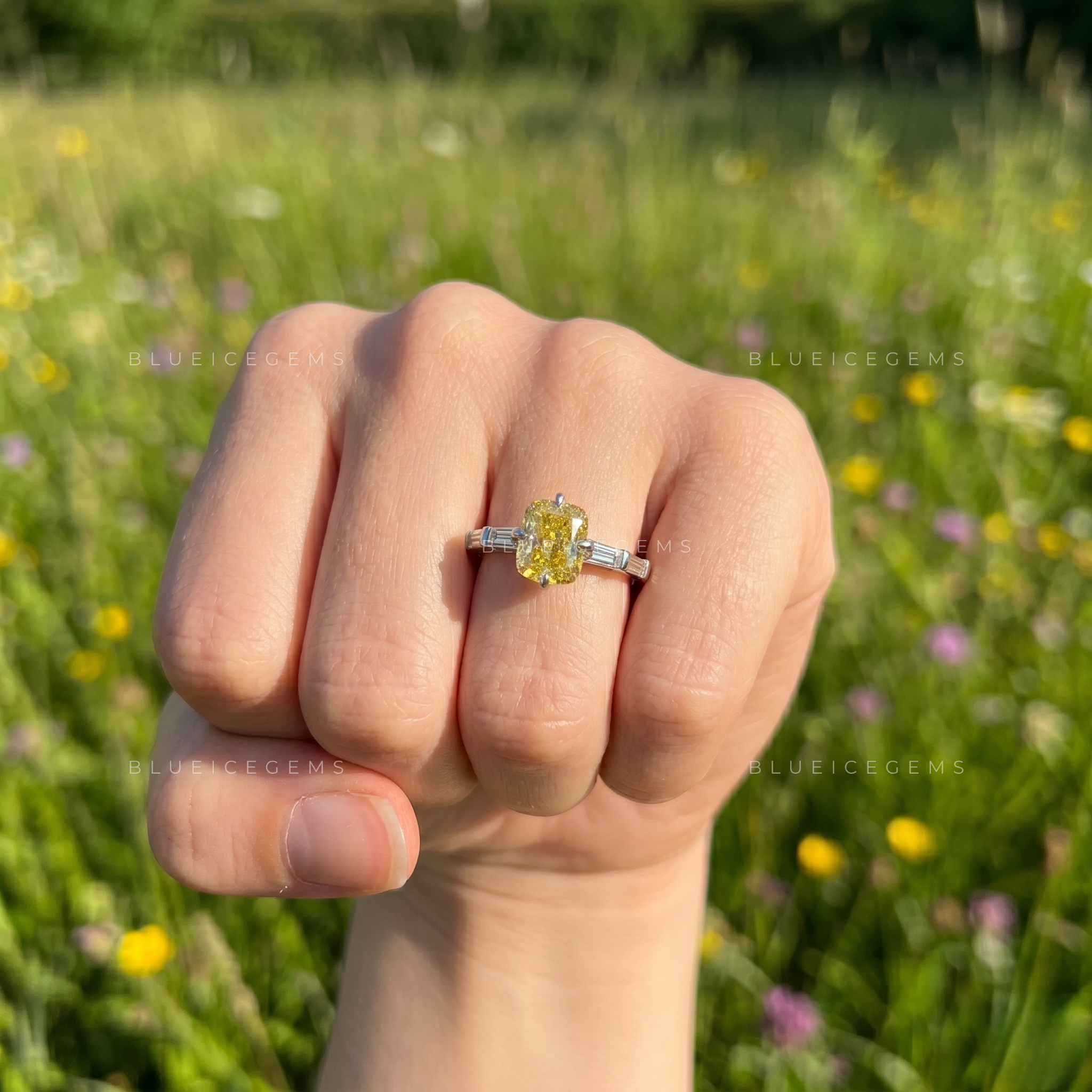 Sunshine Elegance Elongated Cushion Cut Compass Prong Promise Ring