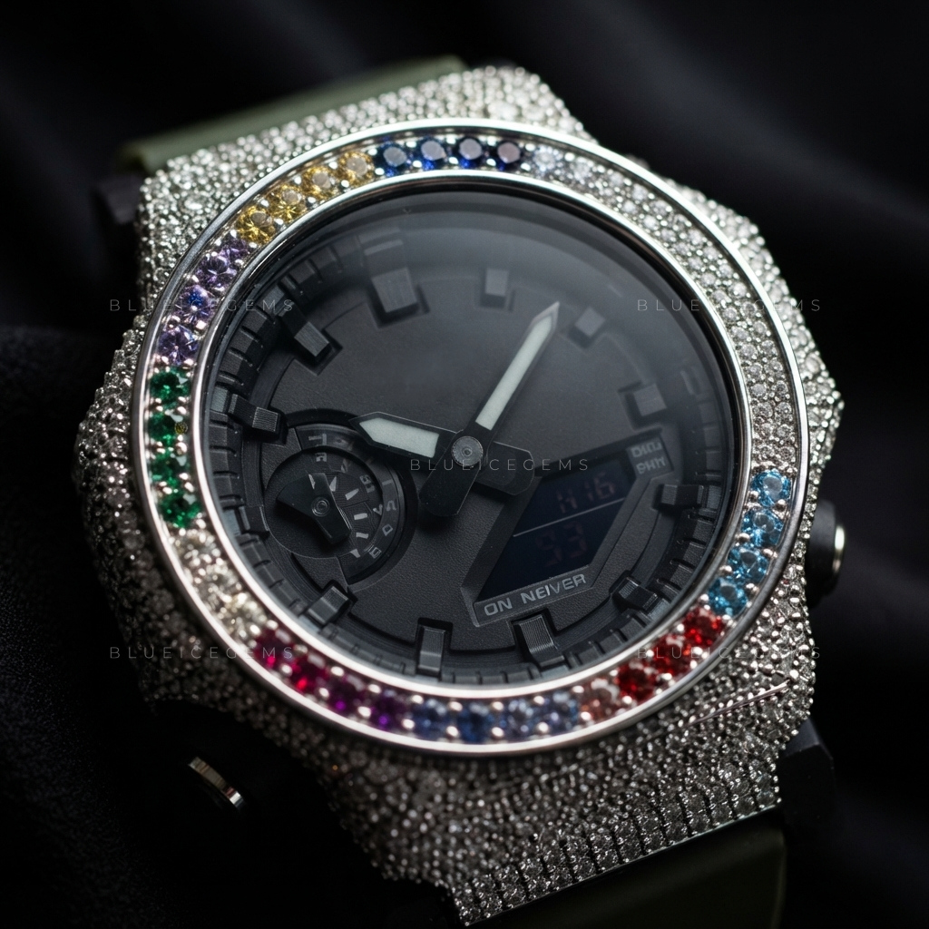 Custom Rainbow Full Iced-Out Moissanite Watch