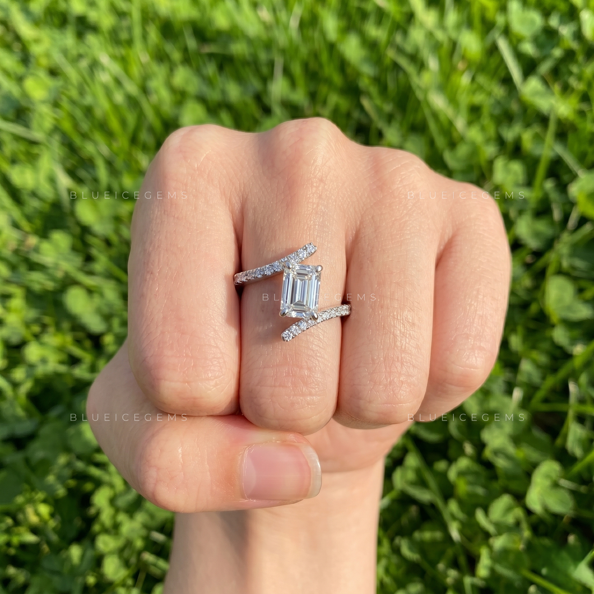 Architectural Elegance Emerald Cut Bypass Accent Anniversary Ring