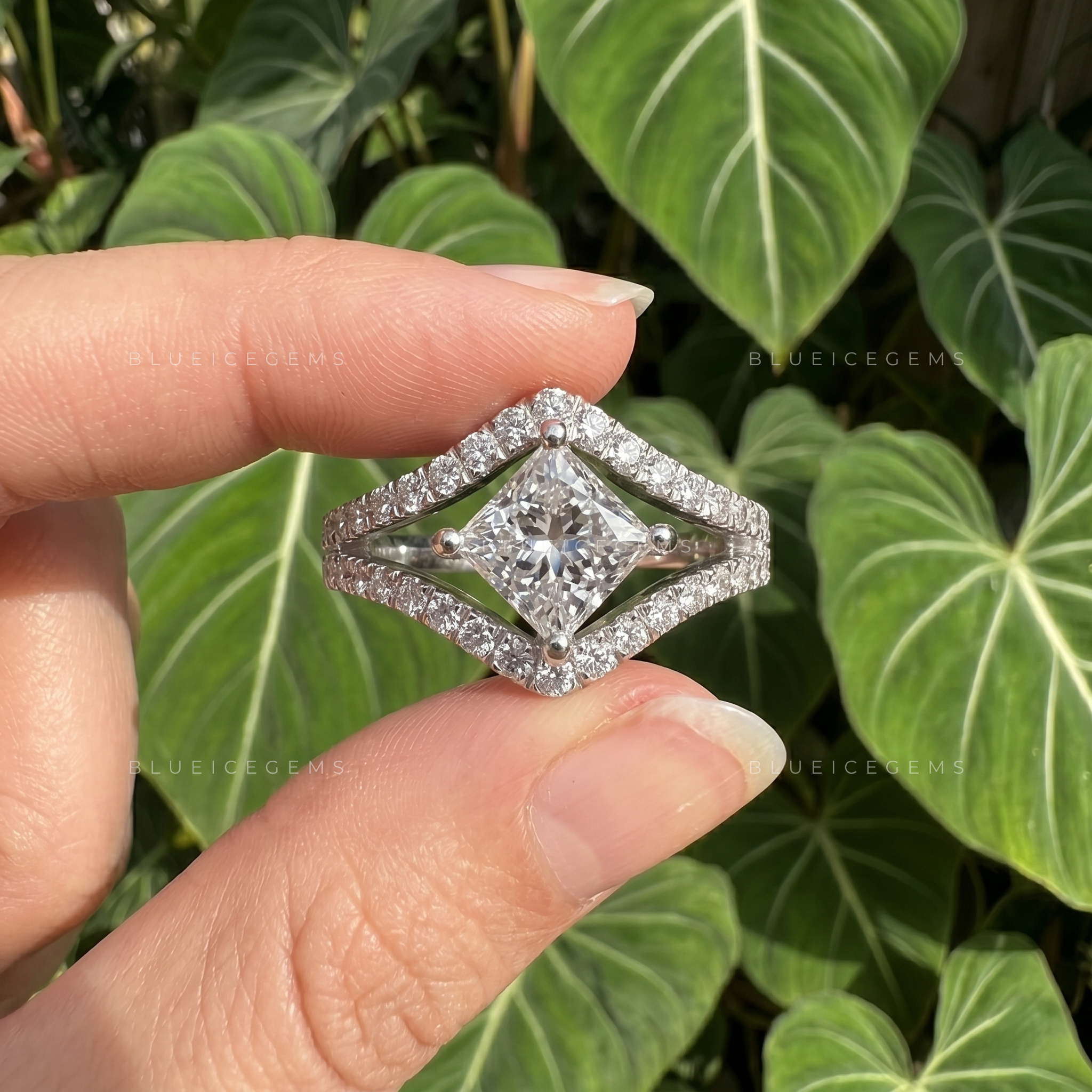 Majestic Splendor Princess Cut Split Shank Pavé Engagement Ring