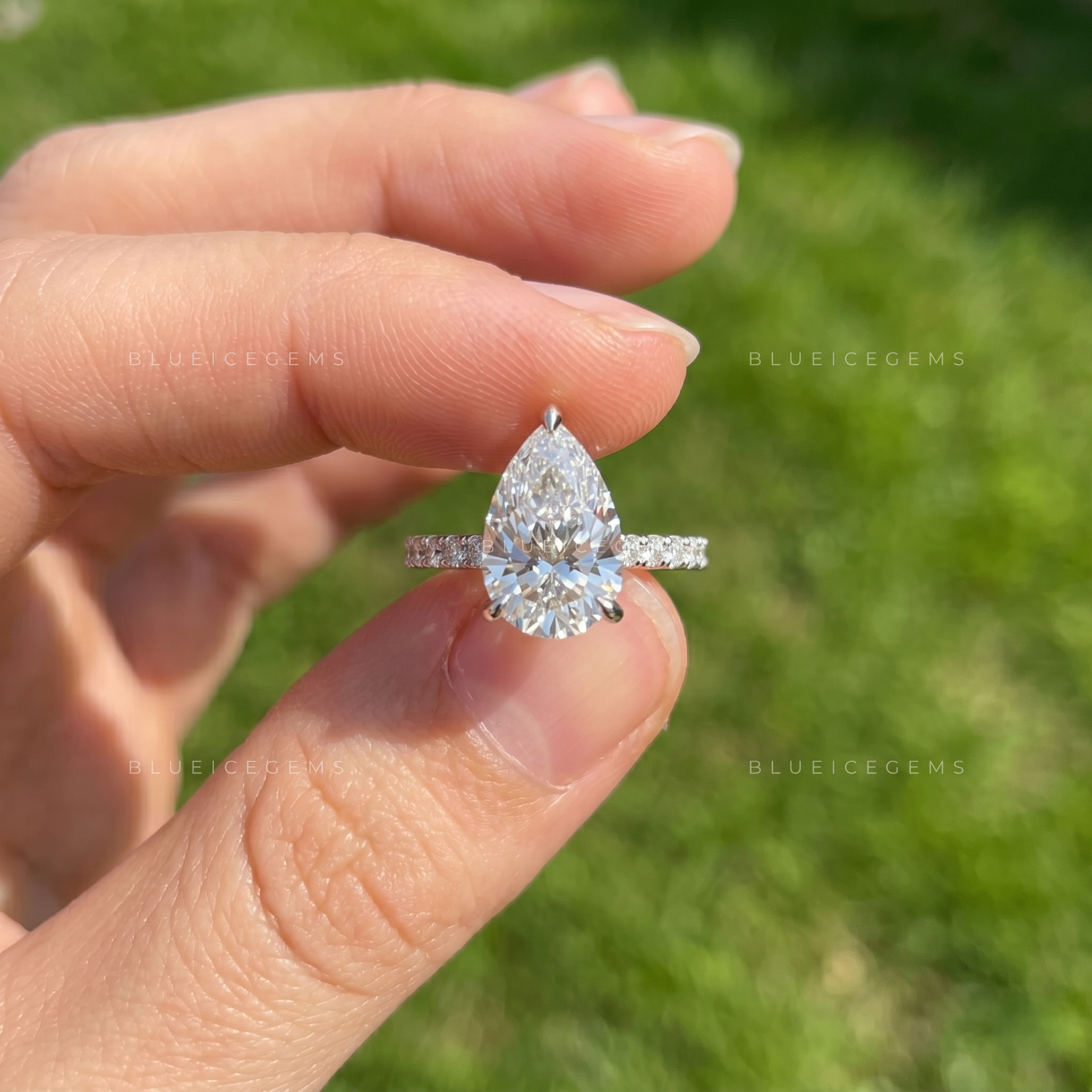 Ethereal Pear Brilliant Cut Hidden Halo Romantic Anniversary Statement Ring