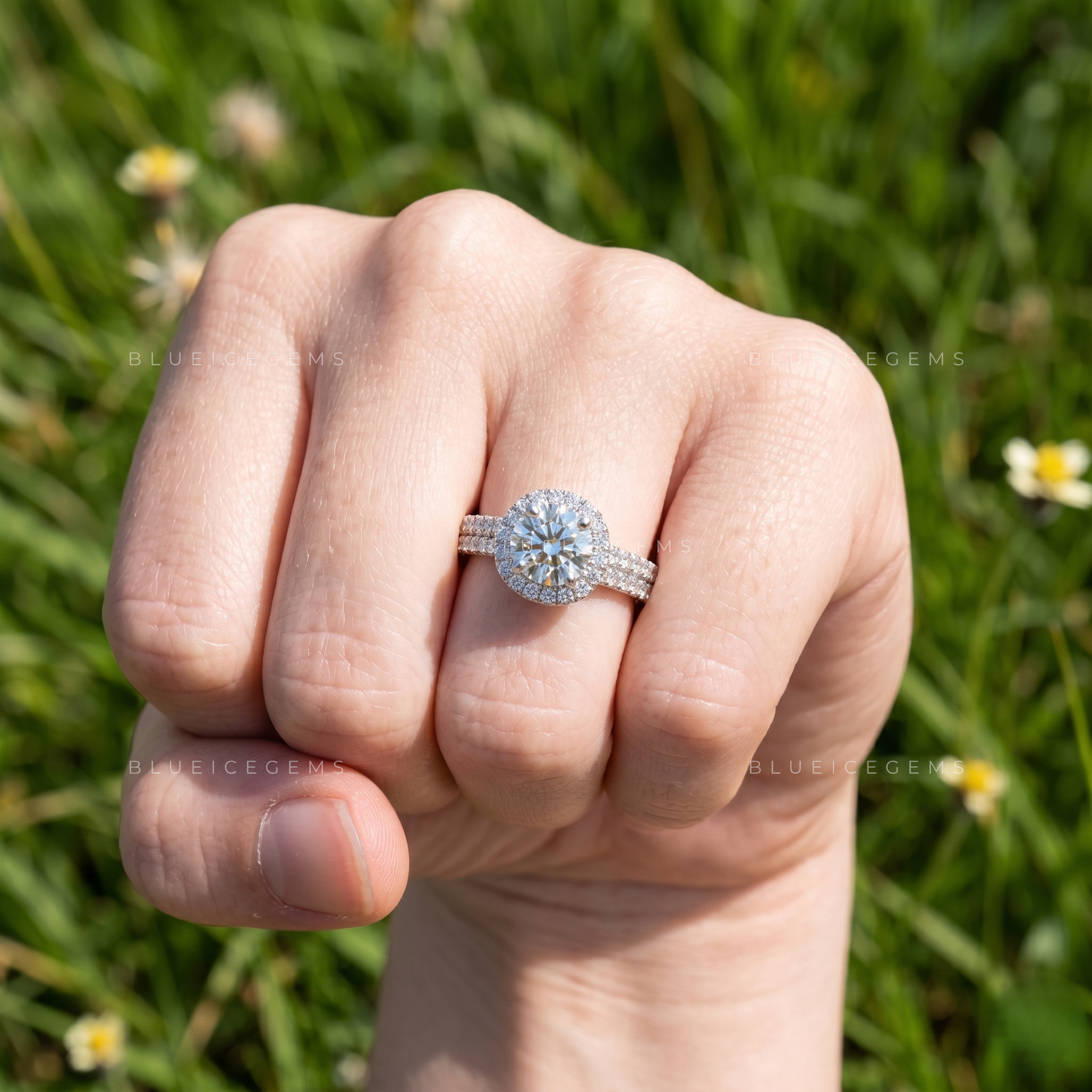 Majestic Splendor Round Brilliant Cut Halo Double Row Pave Engagement Ring