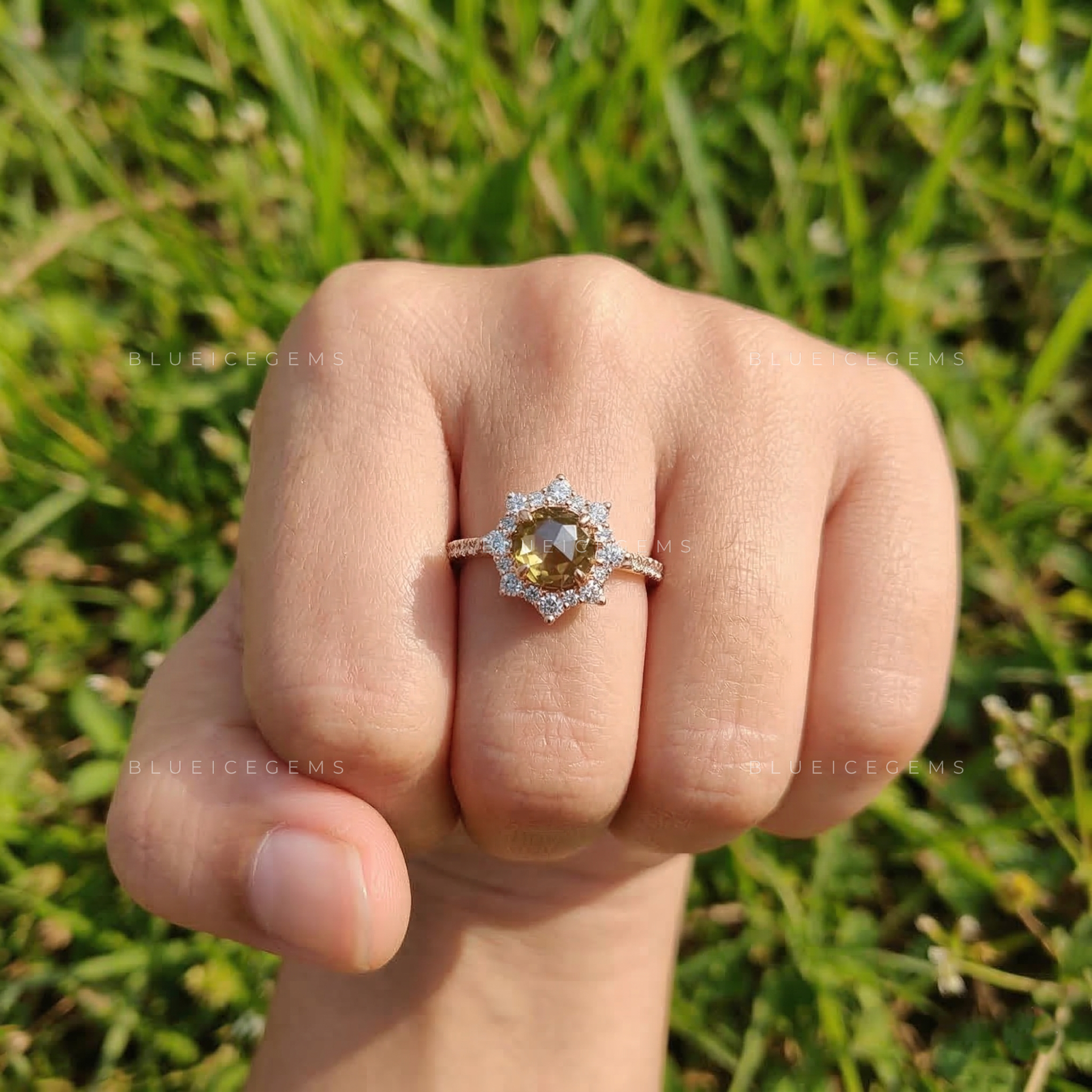 Golden Hour Round Rose Cut Champagne Ring