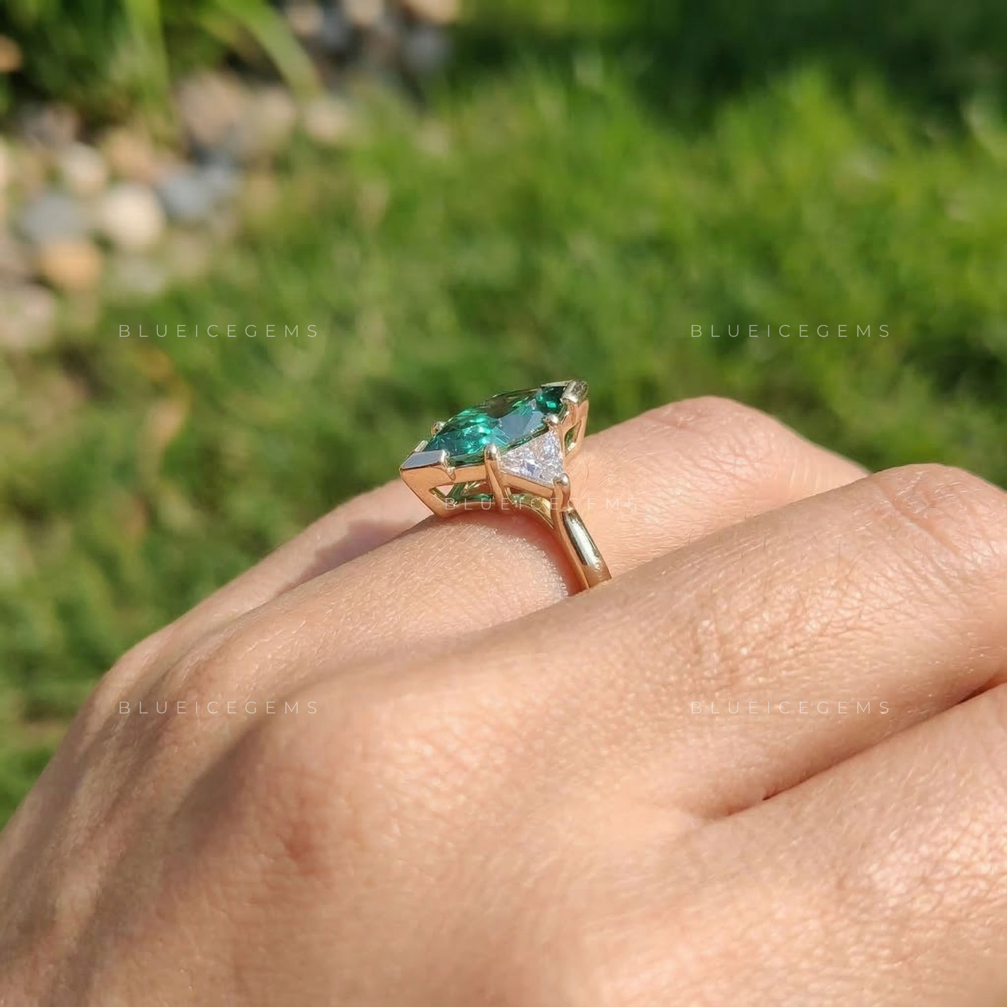 Enchanted Forest Dutch Marquise Three-Stone Ring