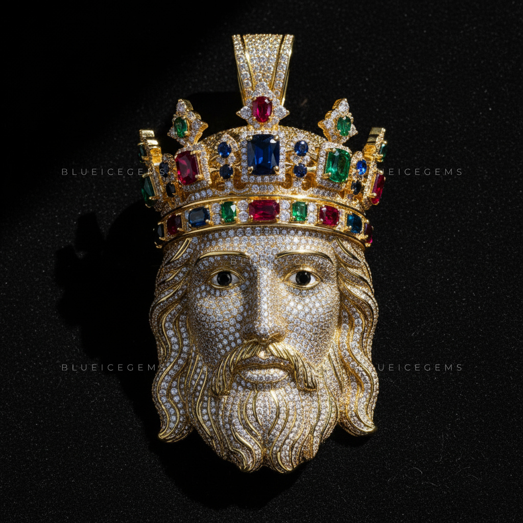 The Imperial Sovereign: Regal Crowned Christ with Multi-Gem Fire