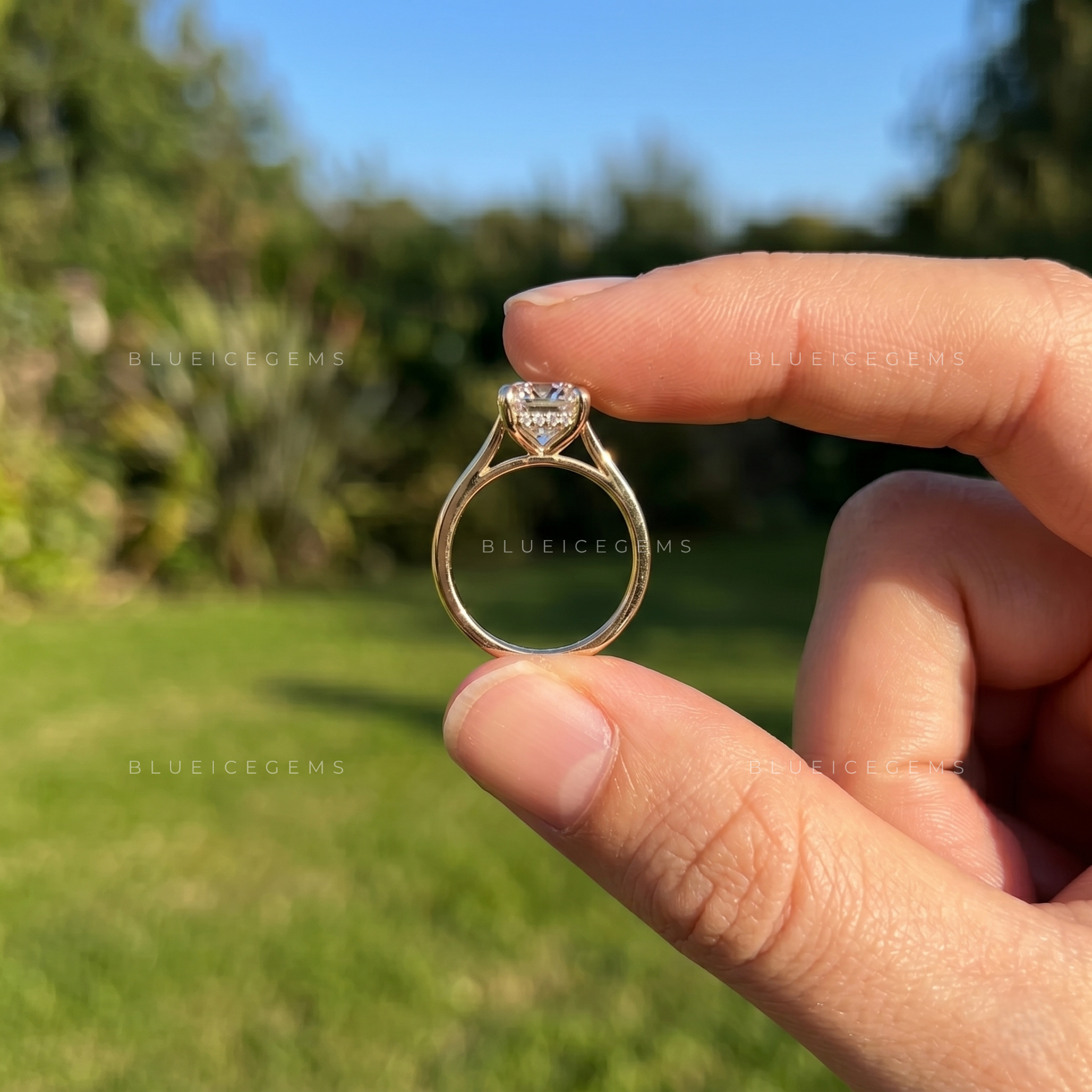 Refined Elongated Cushion Cut Split Band Solitaire Keepsake Ring