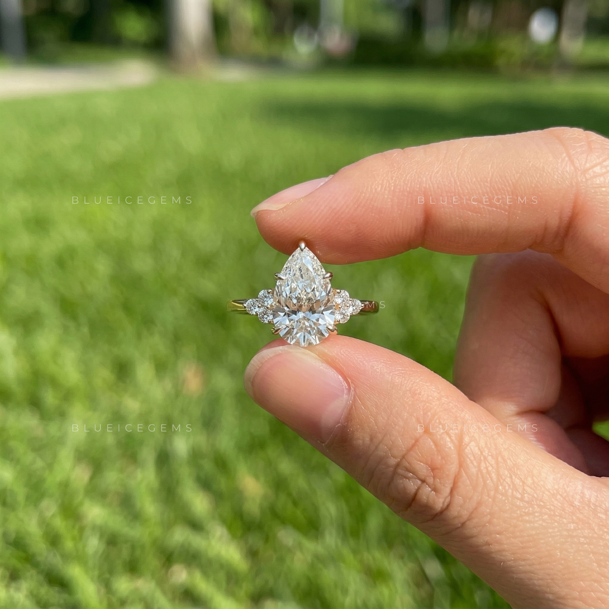 Graceful Radiance Pear Cut Hidden Accent Engagement Ring