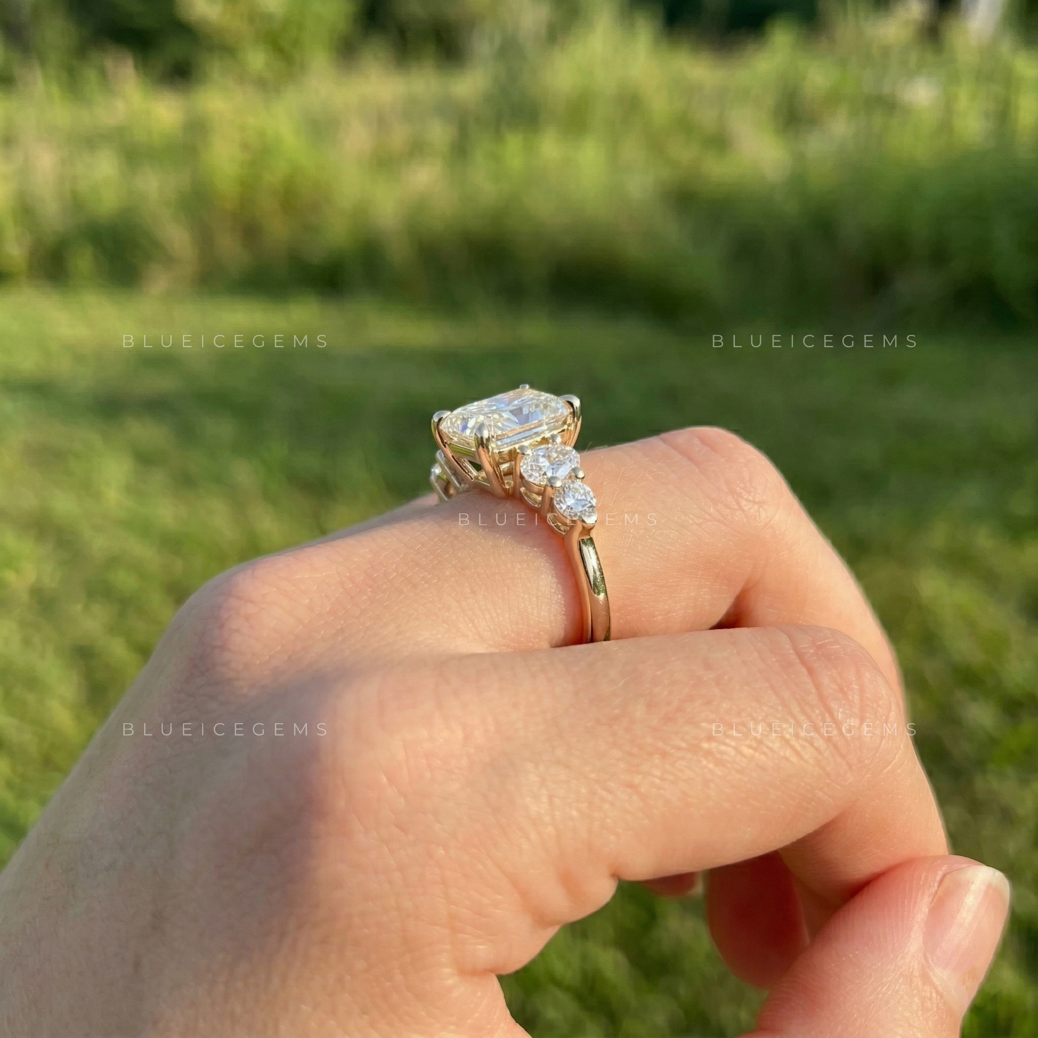 Radiant Brilliance Oval and Round Accent Engagement Ring