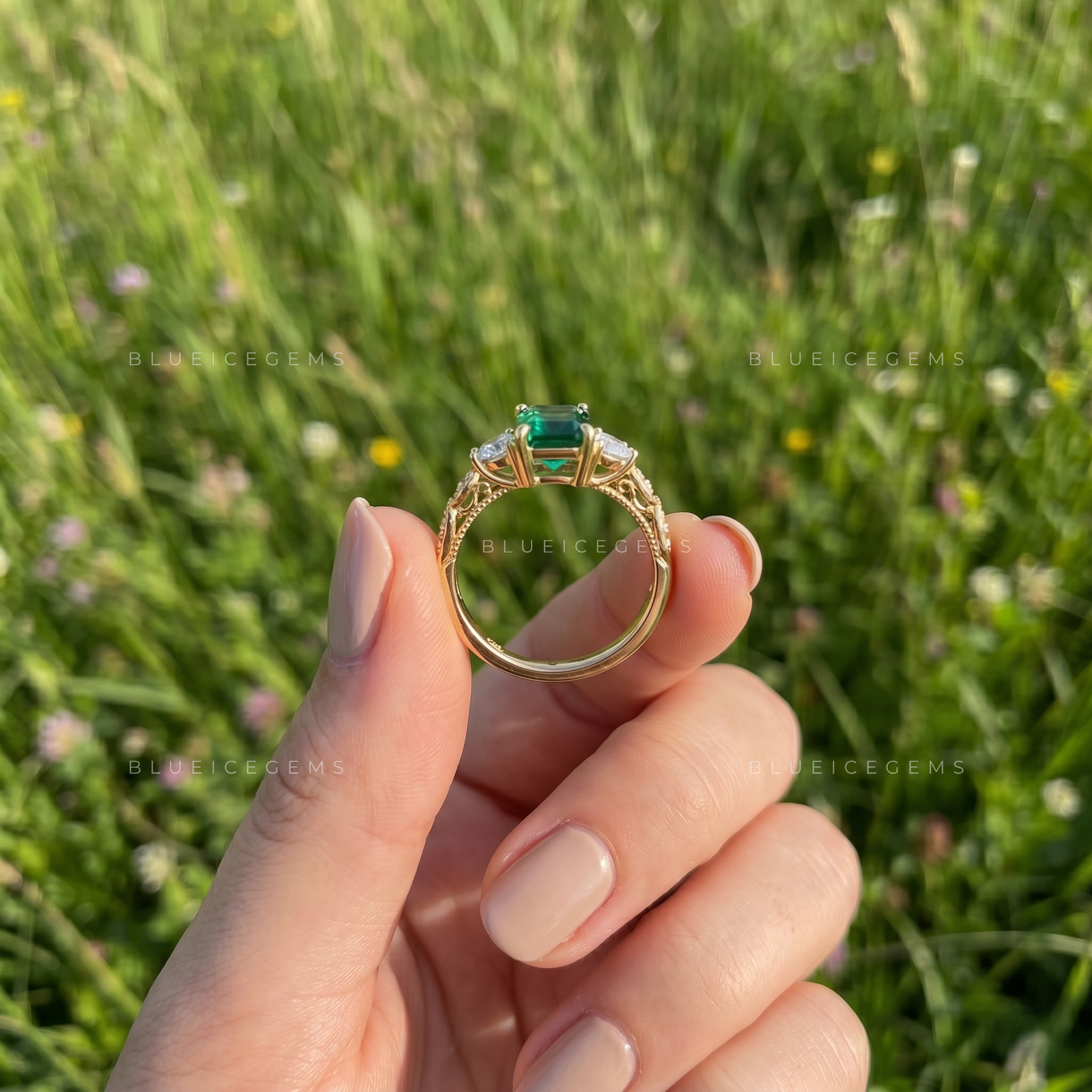 The "Verdant Aura" Emerald & Round Three-Stone: A Lush Modern Heirloom