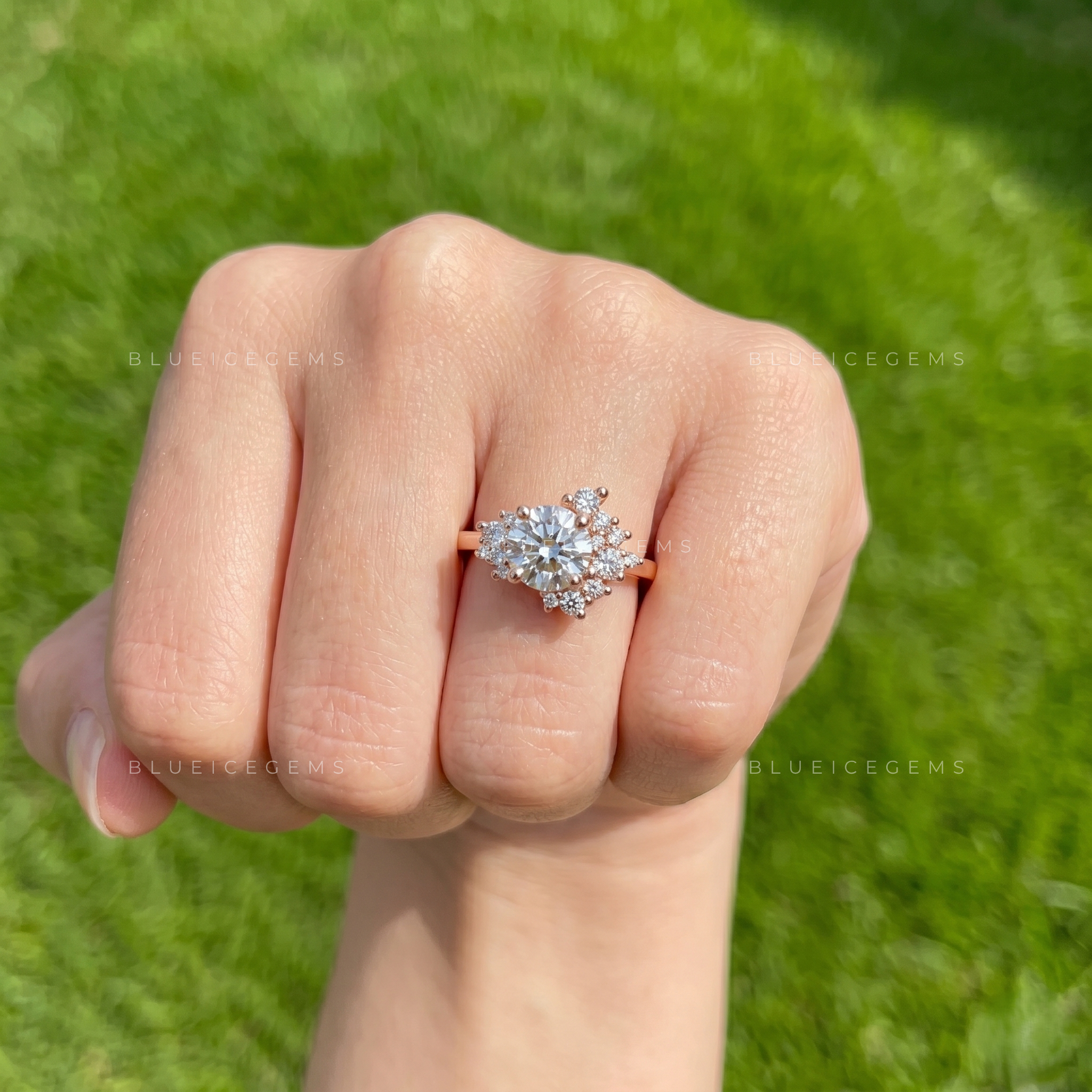 Vintage Romance Round Brilliant Cut Cluster Accent Engagement Ring