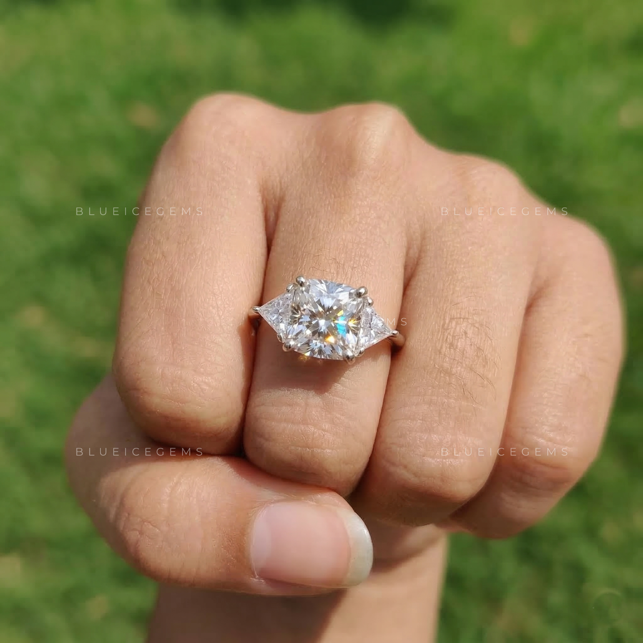 Graceful Brilliance Cushion and Triangle Trilogy Ring