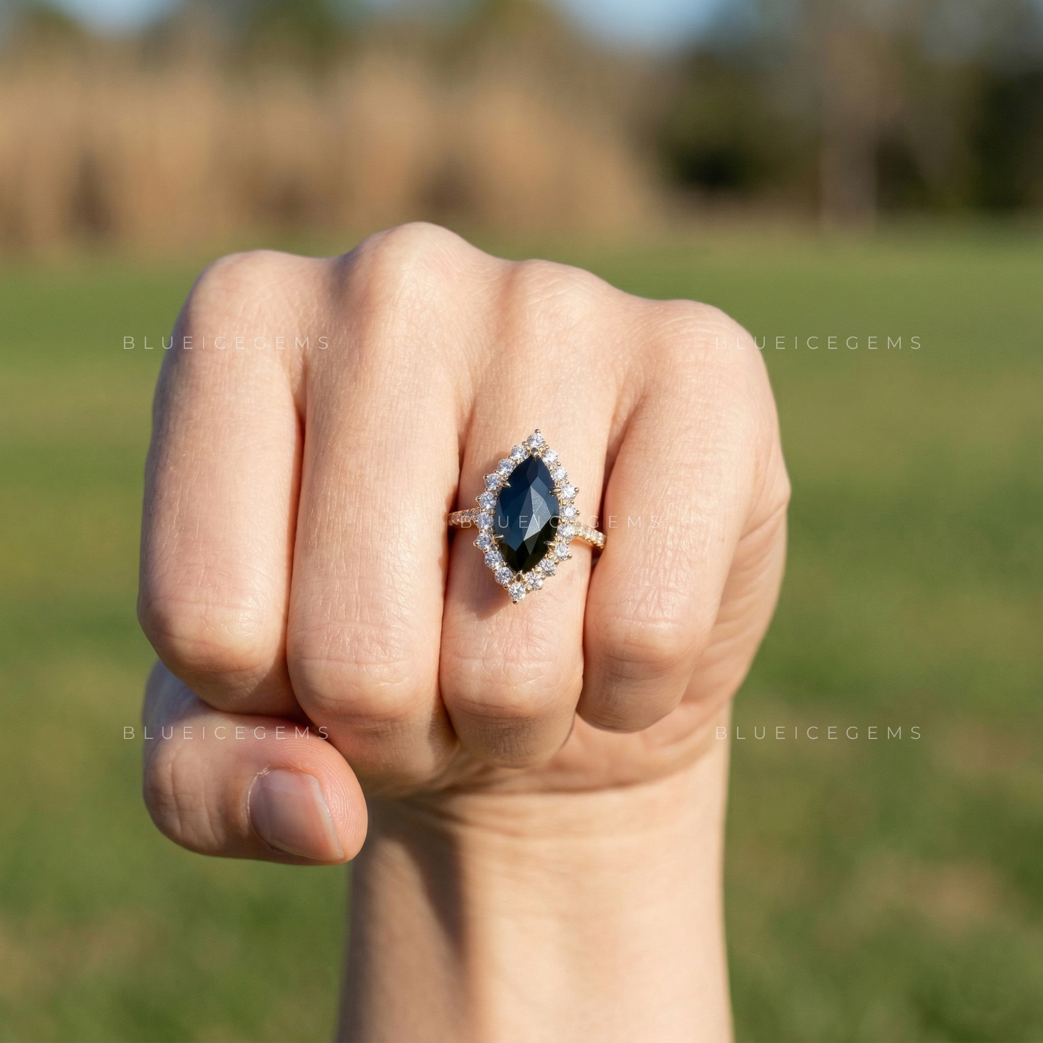 Mystic Nocturne Marquise Flower Rose Cut Black Diamond Ring
