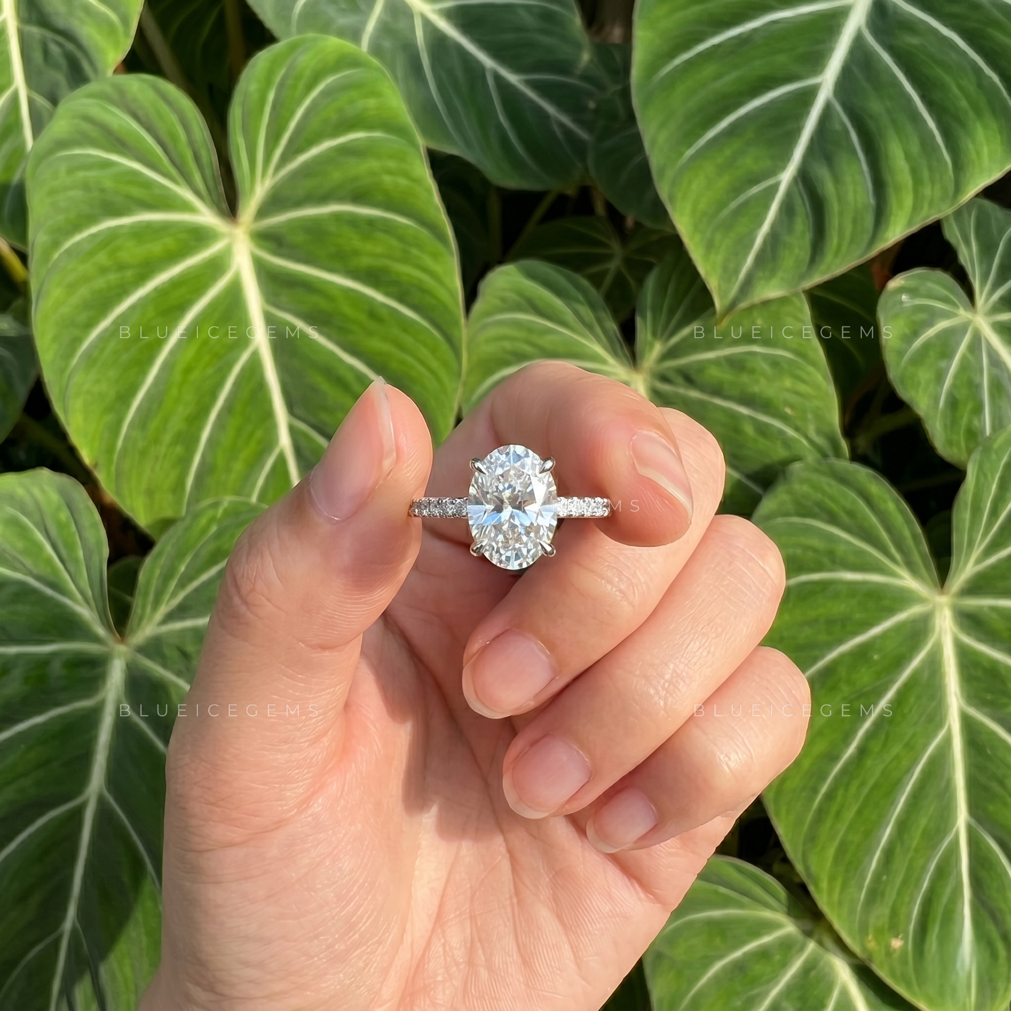 Timeless Allure Oval Cut Solitaire Engagement Ring with Pavé Band