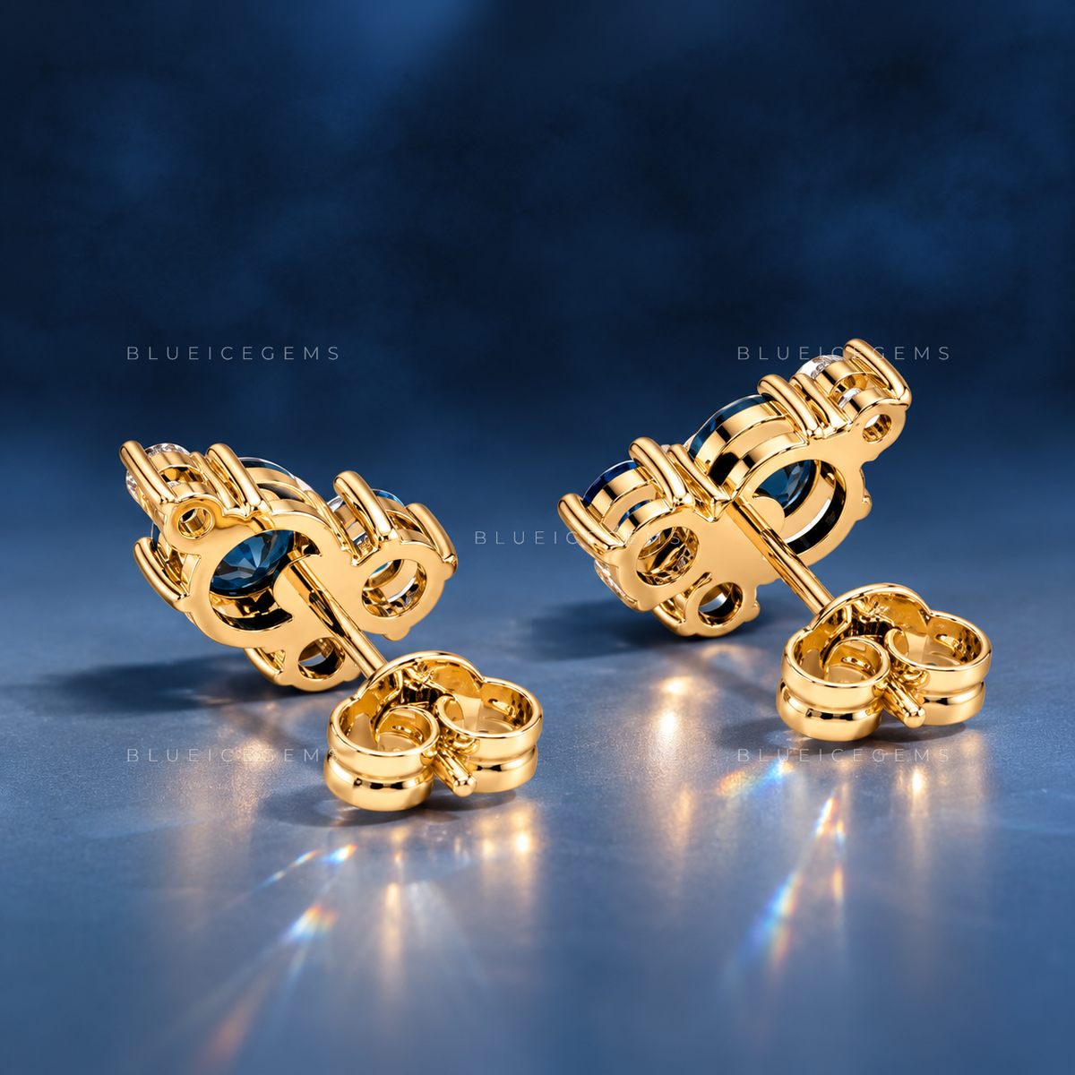 Blue Gemstone Cluster Stud Earrings