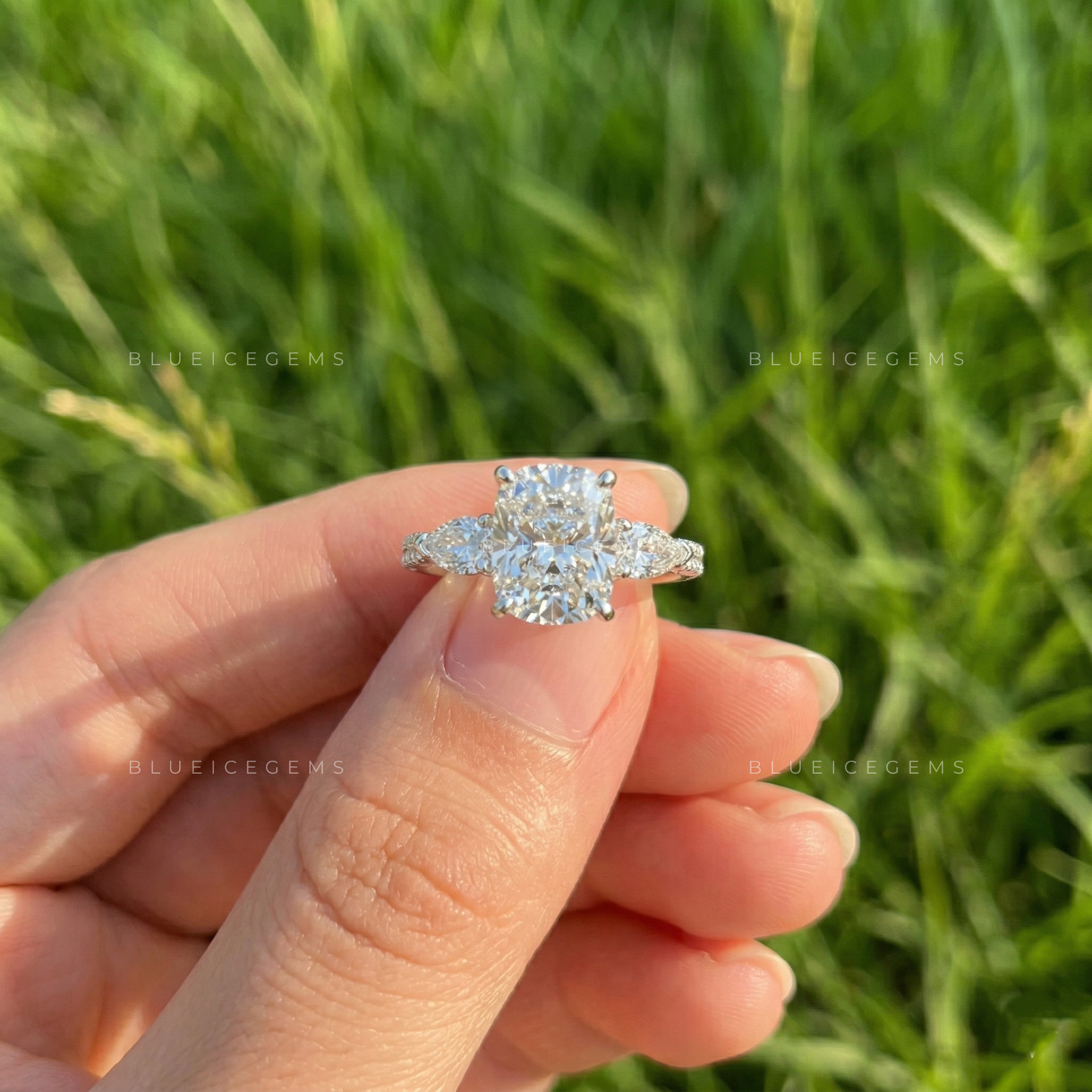Romantic Sophistication Cushion Cut Floral Trilogy Engagement Ring