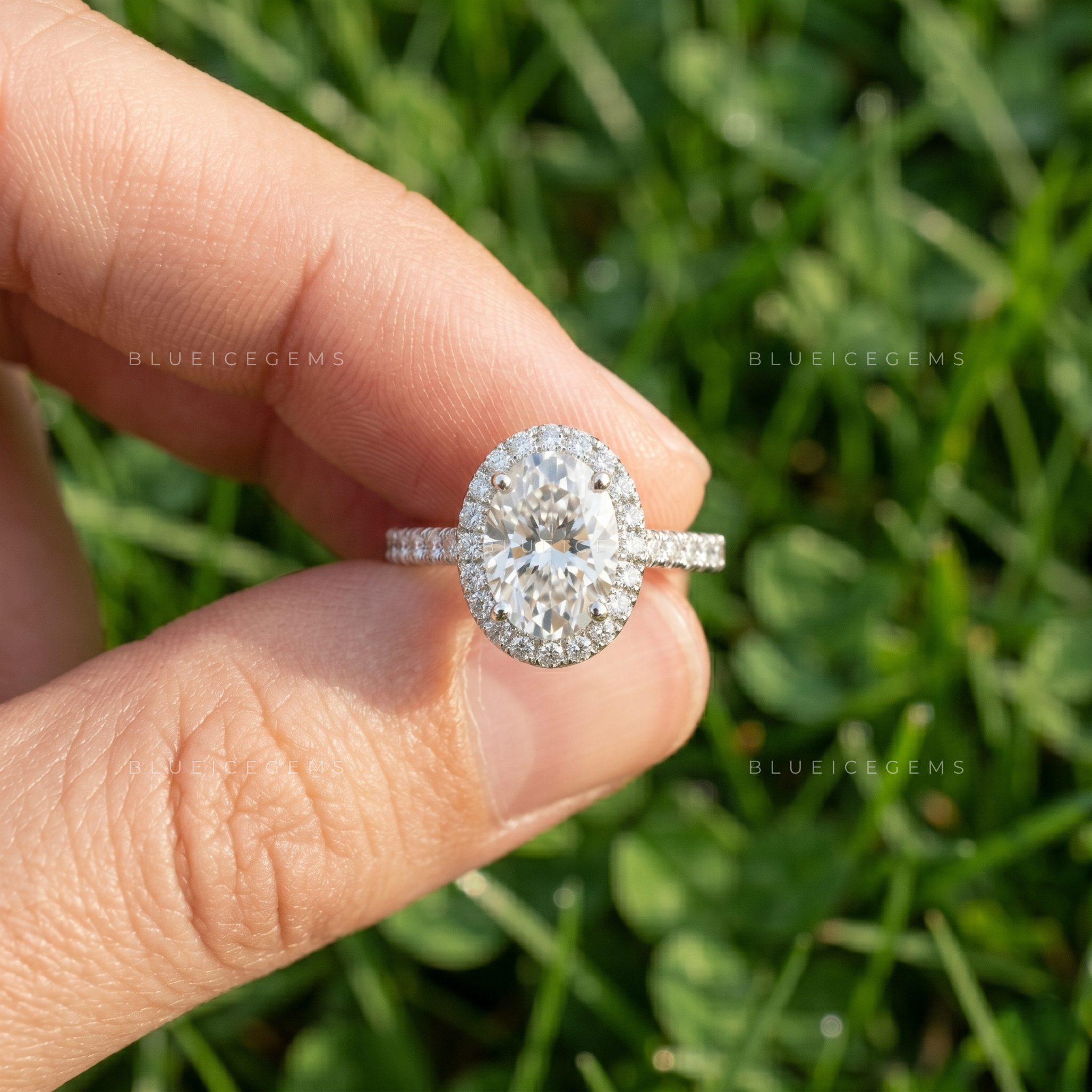 Ethereal Radiance Oval Cut Petite Pavé Accent Solitaire Ring