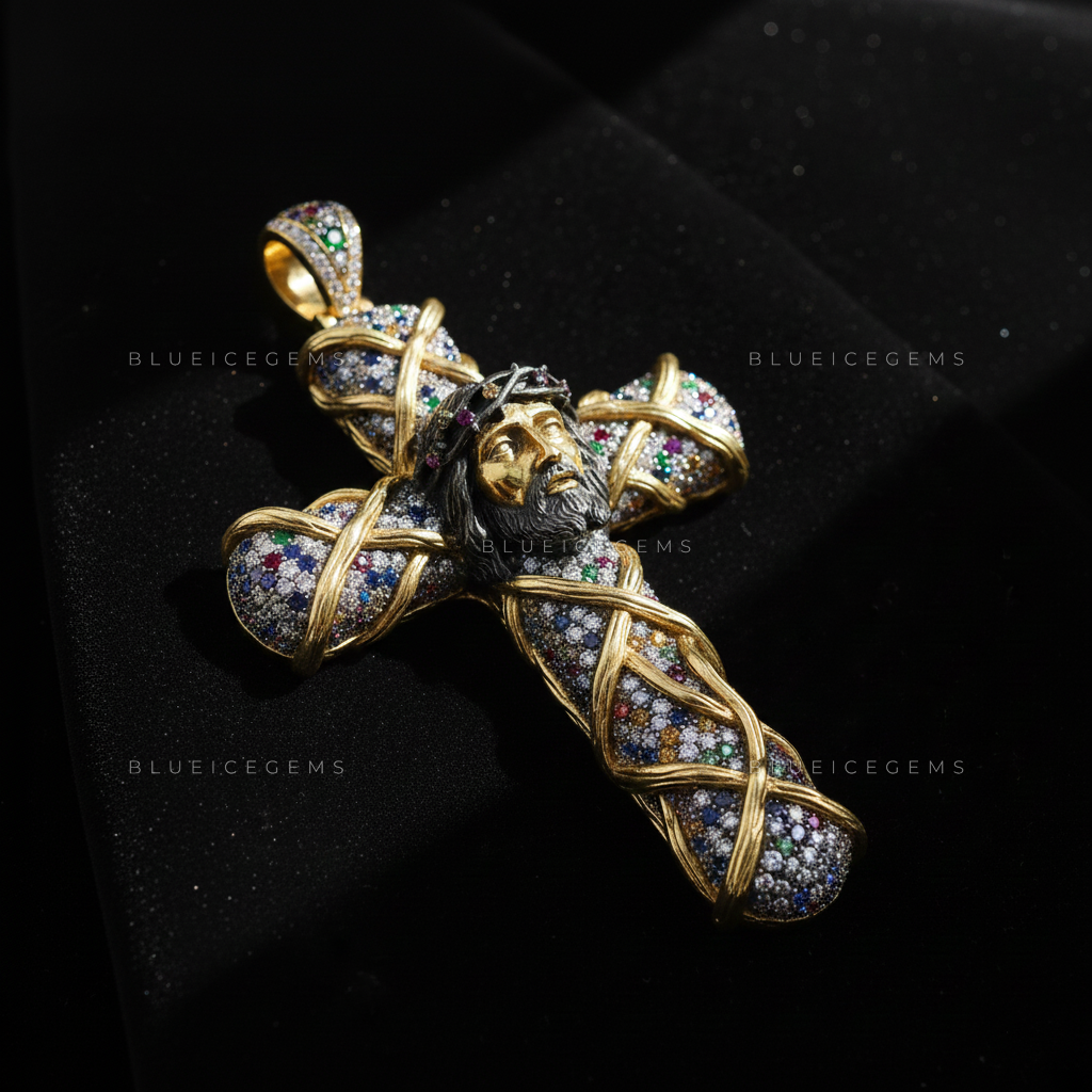 The Divine Thorns: Multi-Gem Mosaic & Golden Christ Sovereign