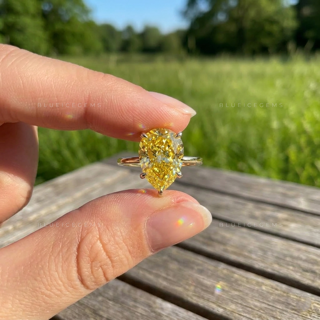 Golden Sunrise Pear Cut Canary Yellow Solitaire Ring
