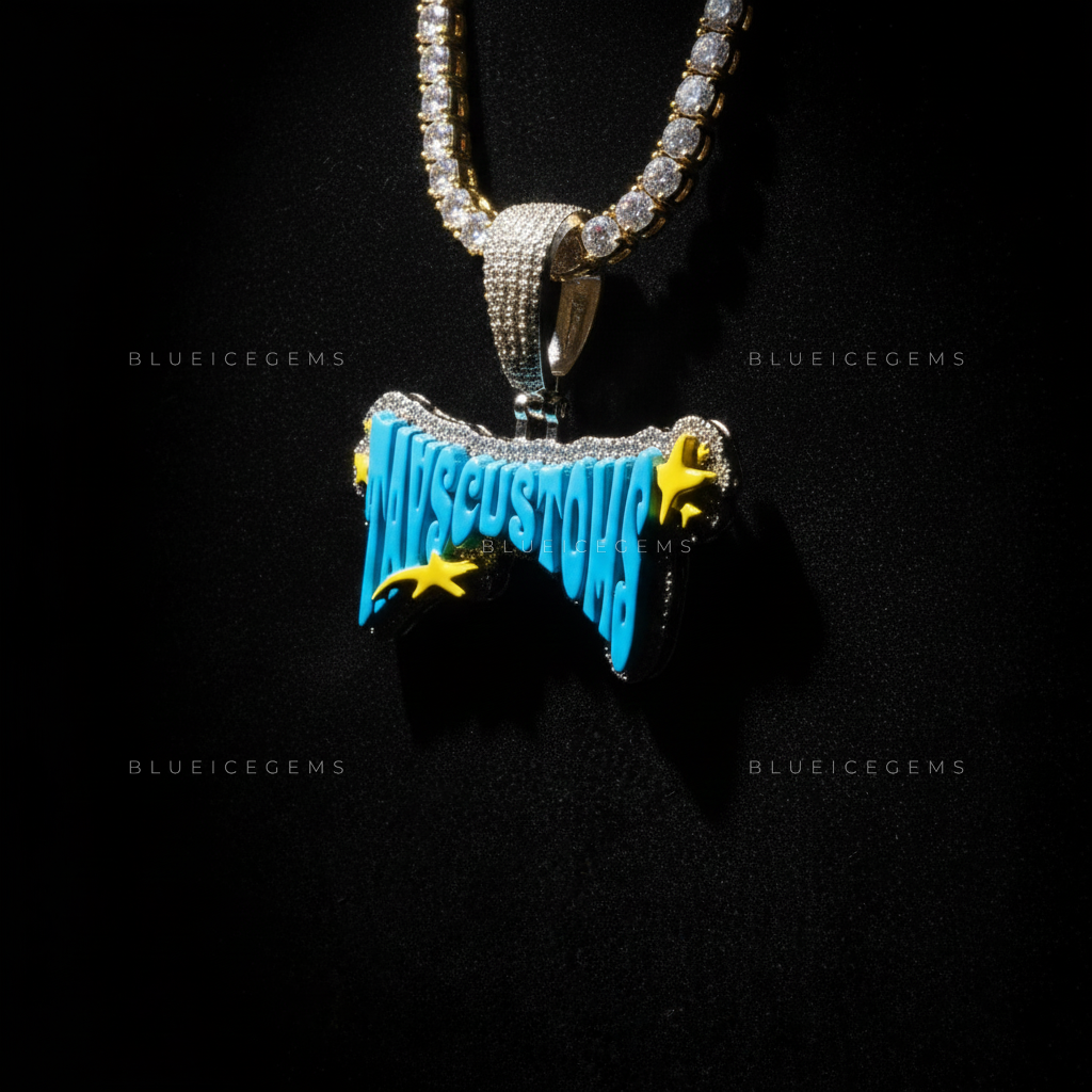The "TAVSCUSTOMS" Cosmic Pop: Electric Blue & Shooting Star Mosaic Pendant
