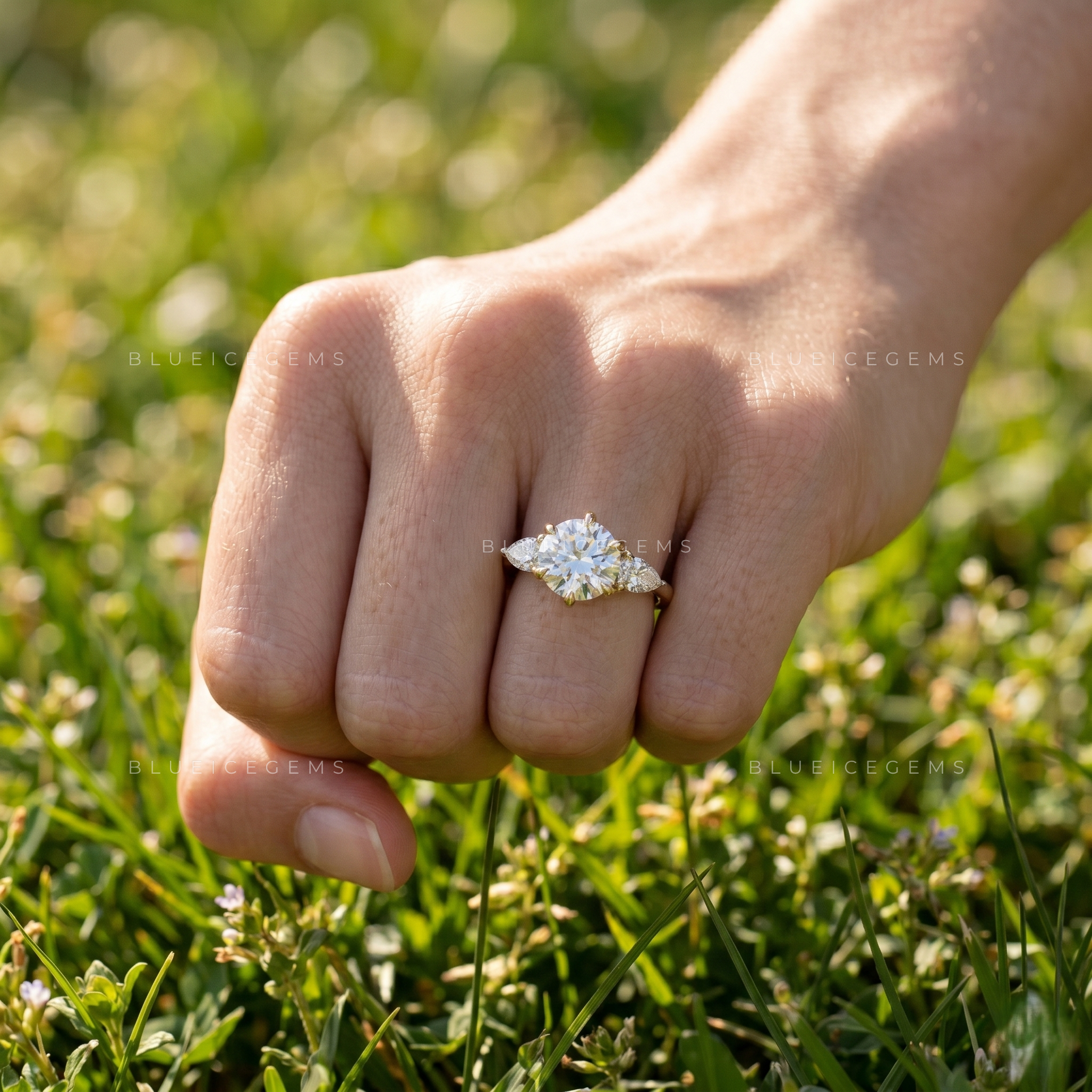 Enchanted Symphony Three-Stone Pear Accent Engagement Ring