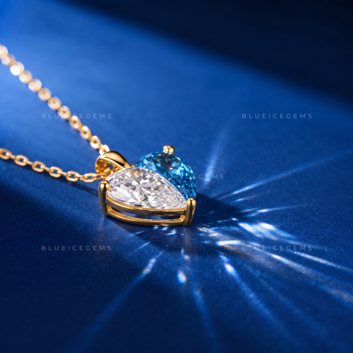 Blue and White Diamond Solitaire Pendant
