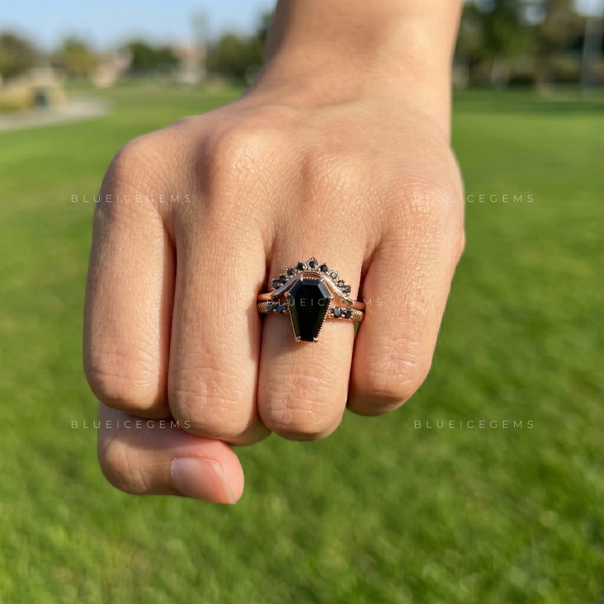Midnight Noir Coffin Cut Black Diamond Bridal Set