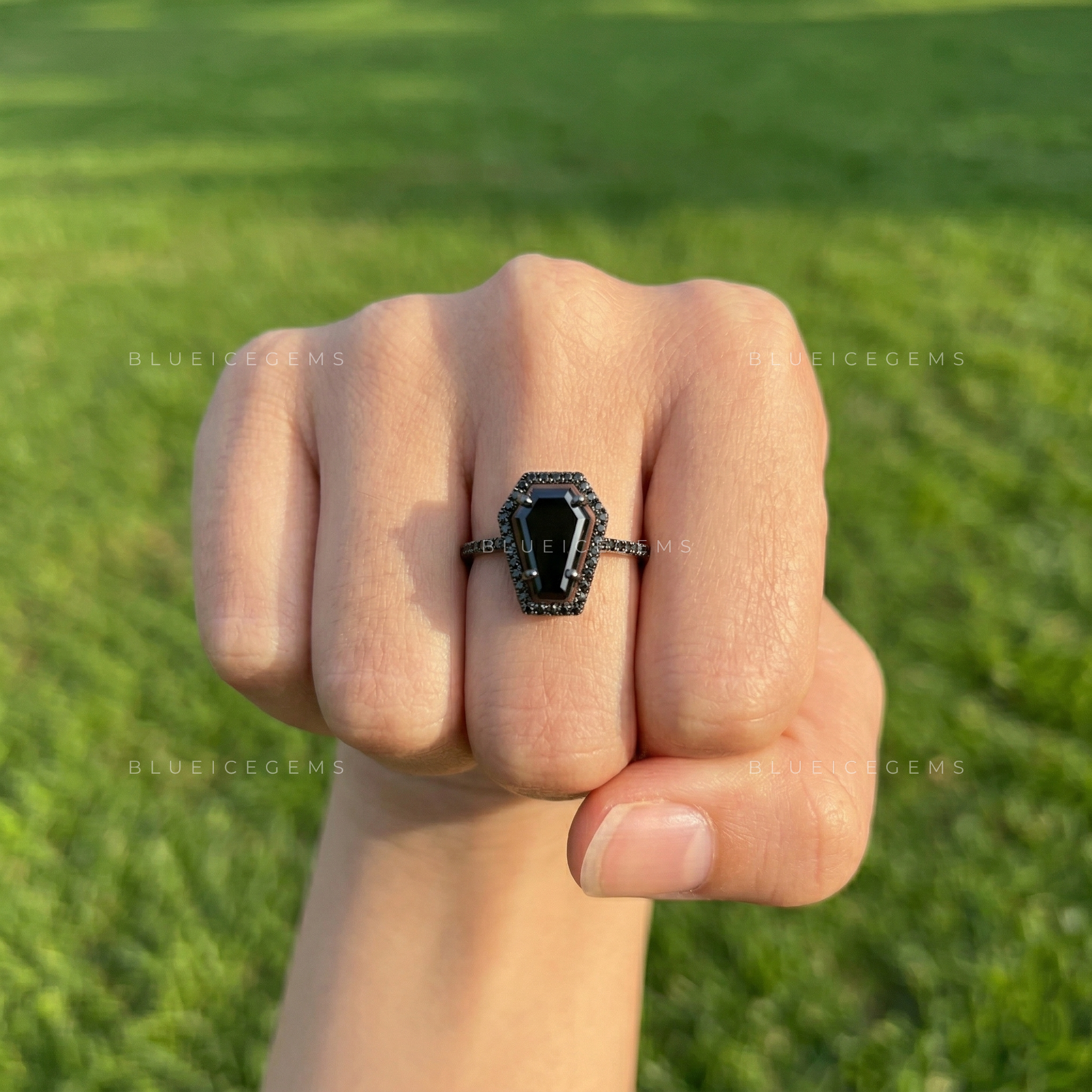 Midnight Noir Grand Coffin Cut Black Diamond Monochromatic Ring