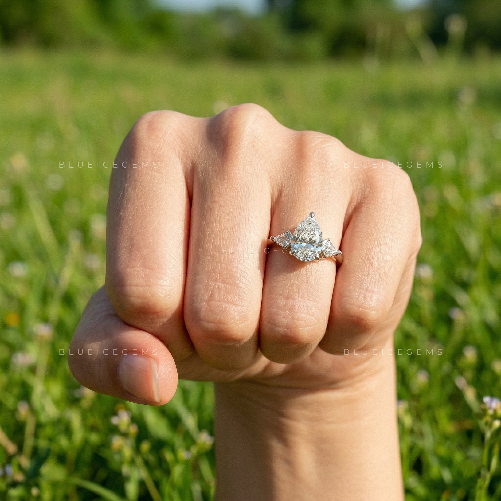 Elegant Radiance Pear and Kite Cut Trilogy Engagement Ring