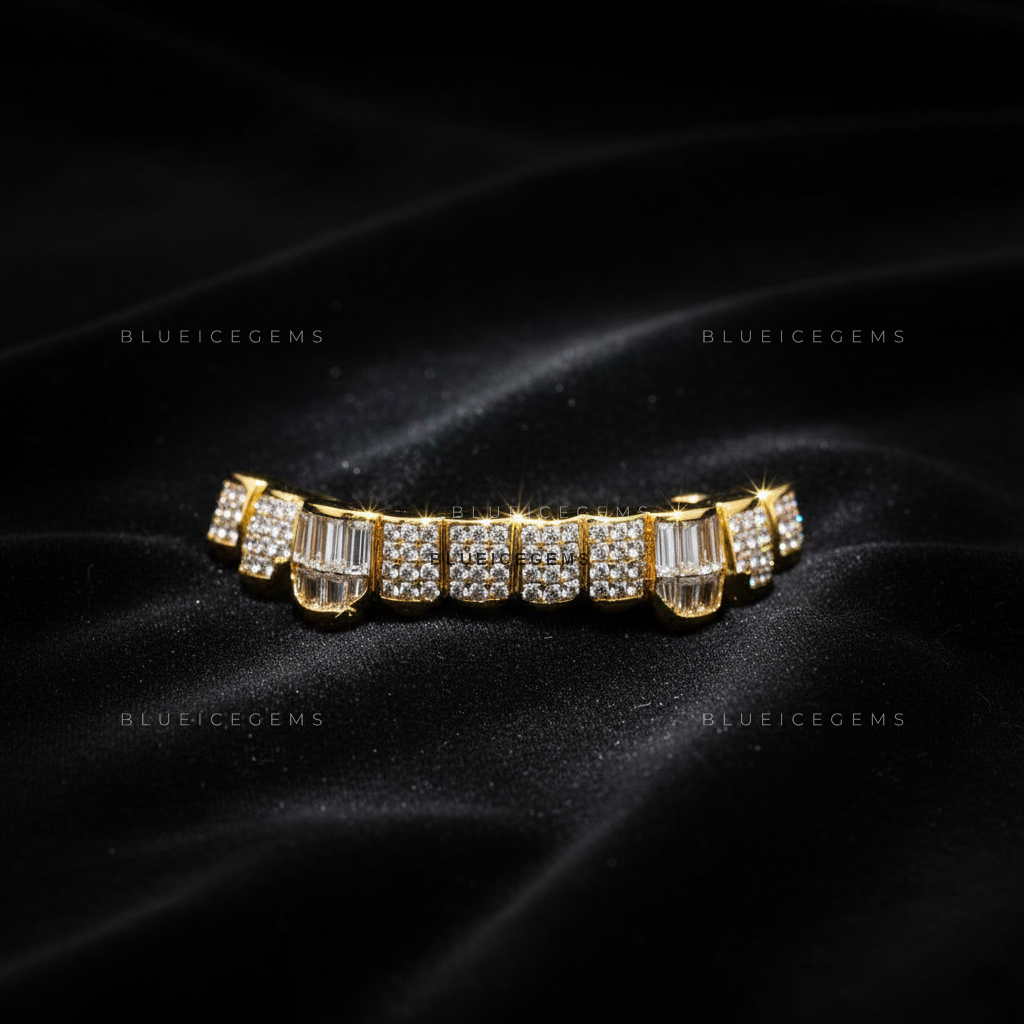 Golden Mosaic Baguette & Pave Grillz