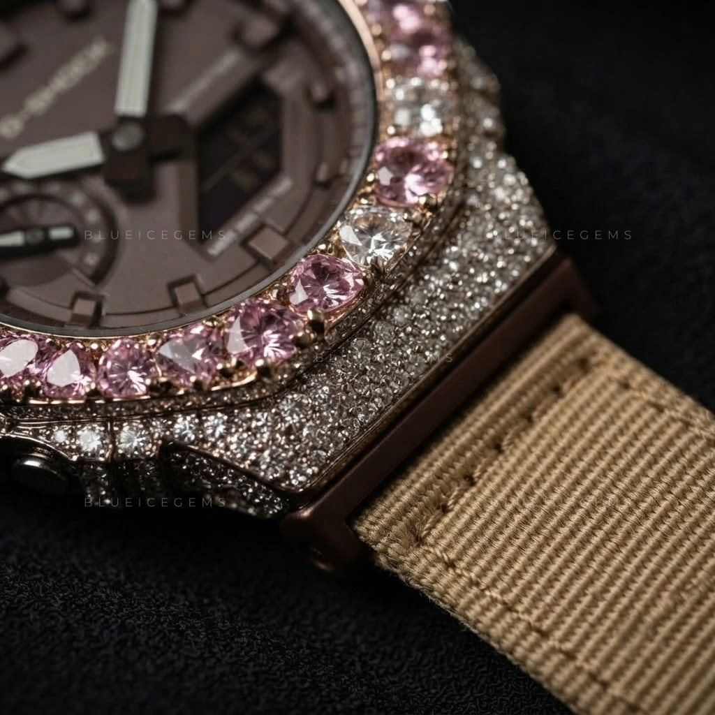 Pink Heart Royale Iced Watch – 13+ CT VVS Moissanite
