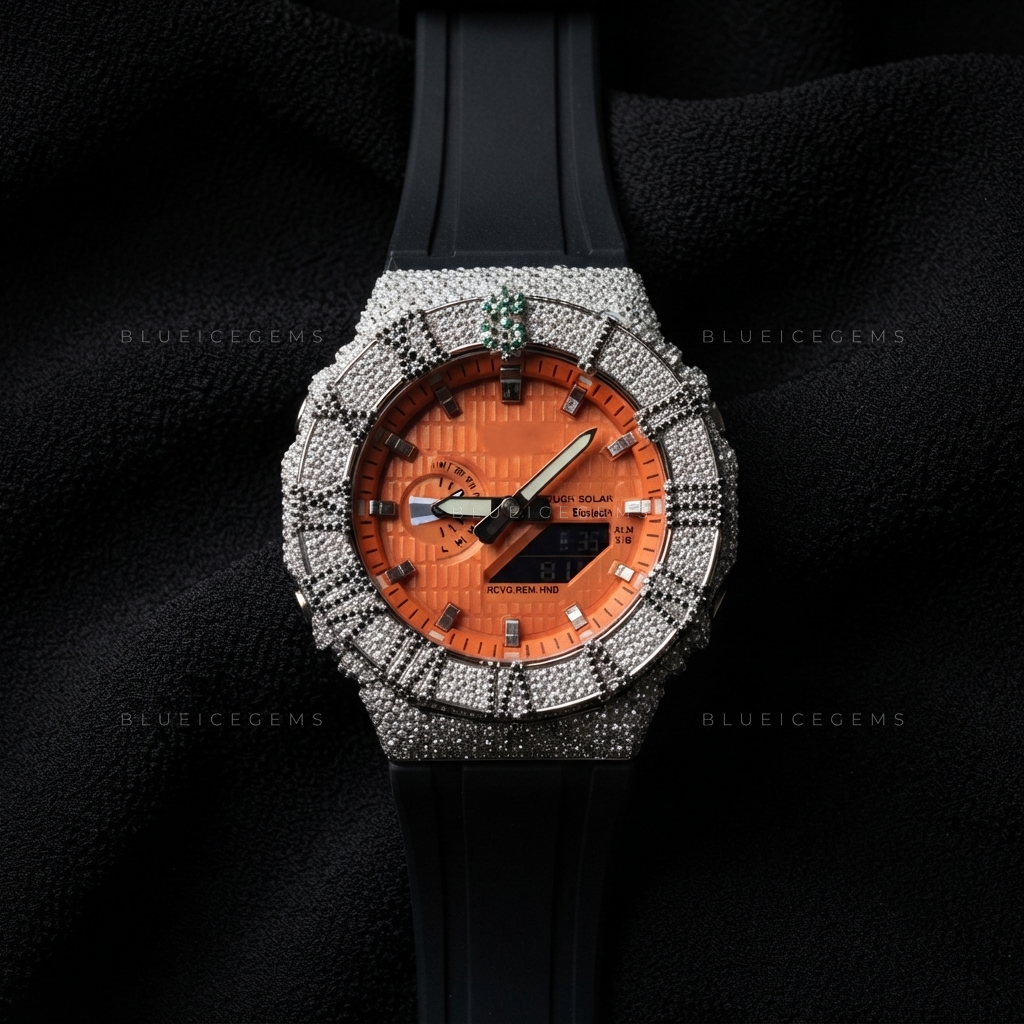 Green Money Crown Iced Watch – VVS1 Moissanite