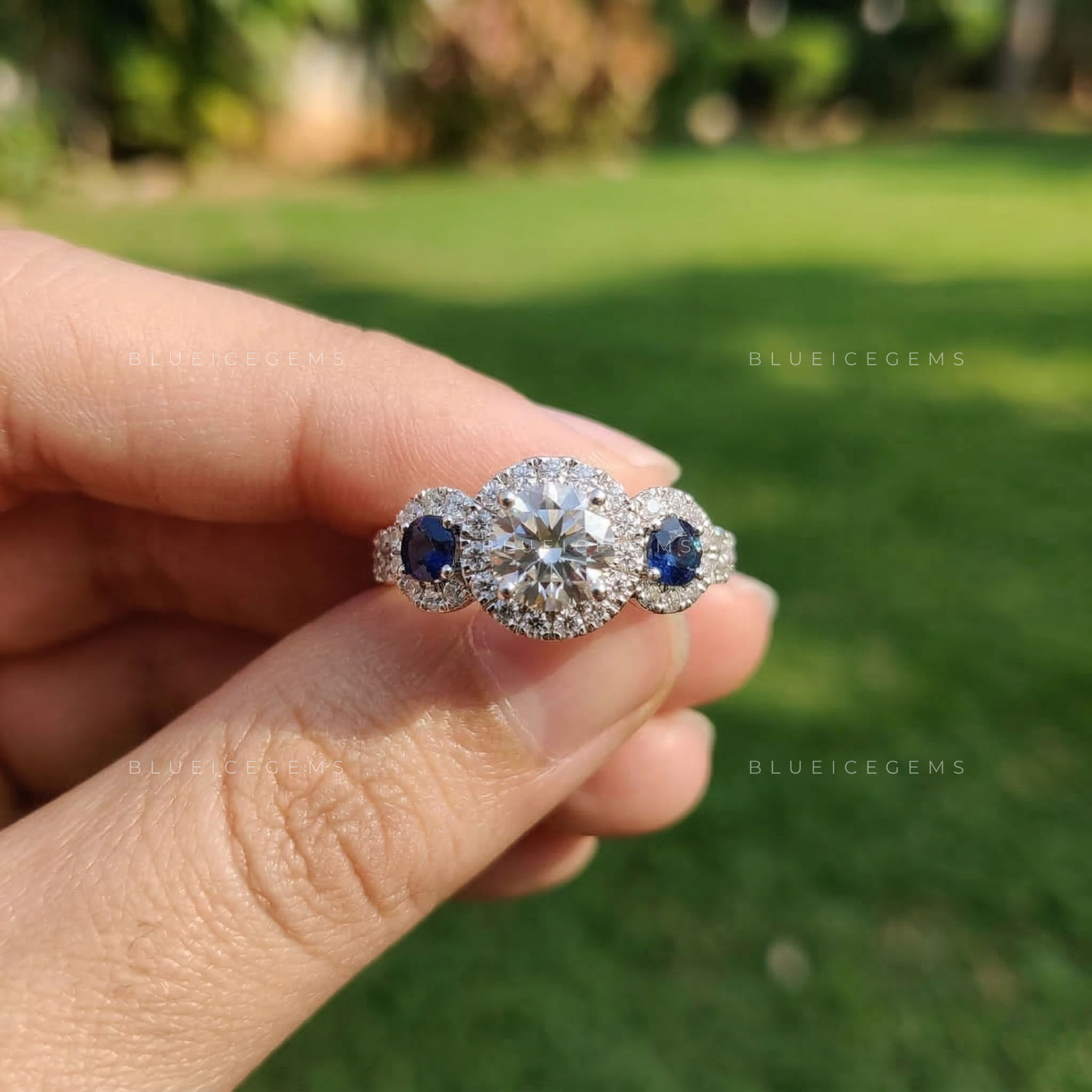 Majestic Azure Round Cut and Sapphire Ring
