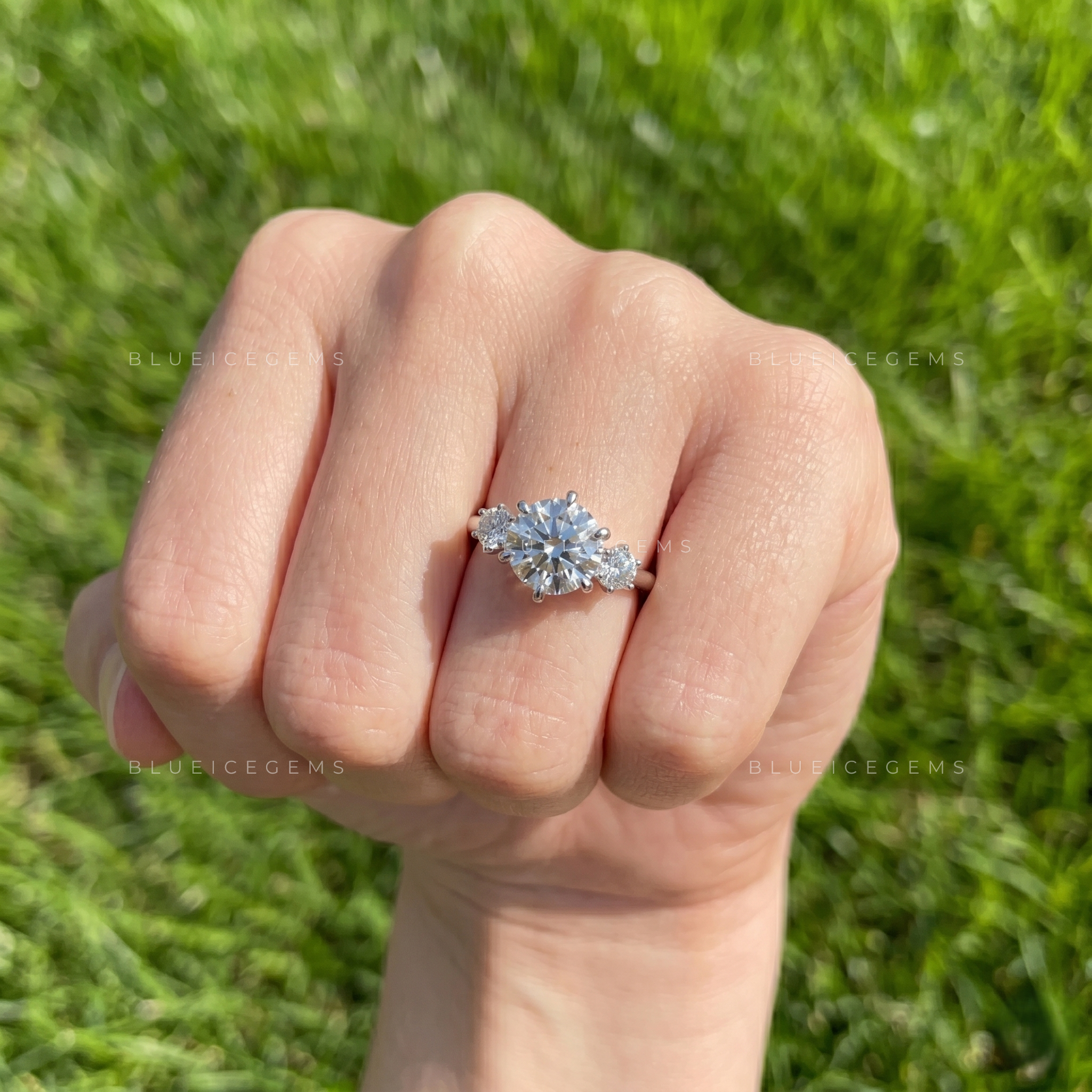 Classic Splendor Round Cut Three Stone Engagement Ring