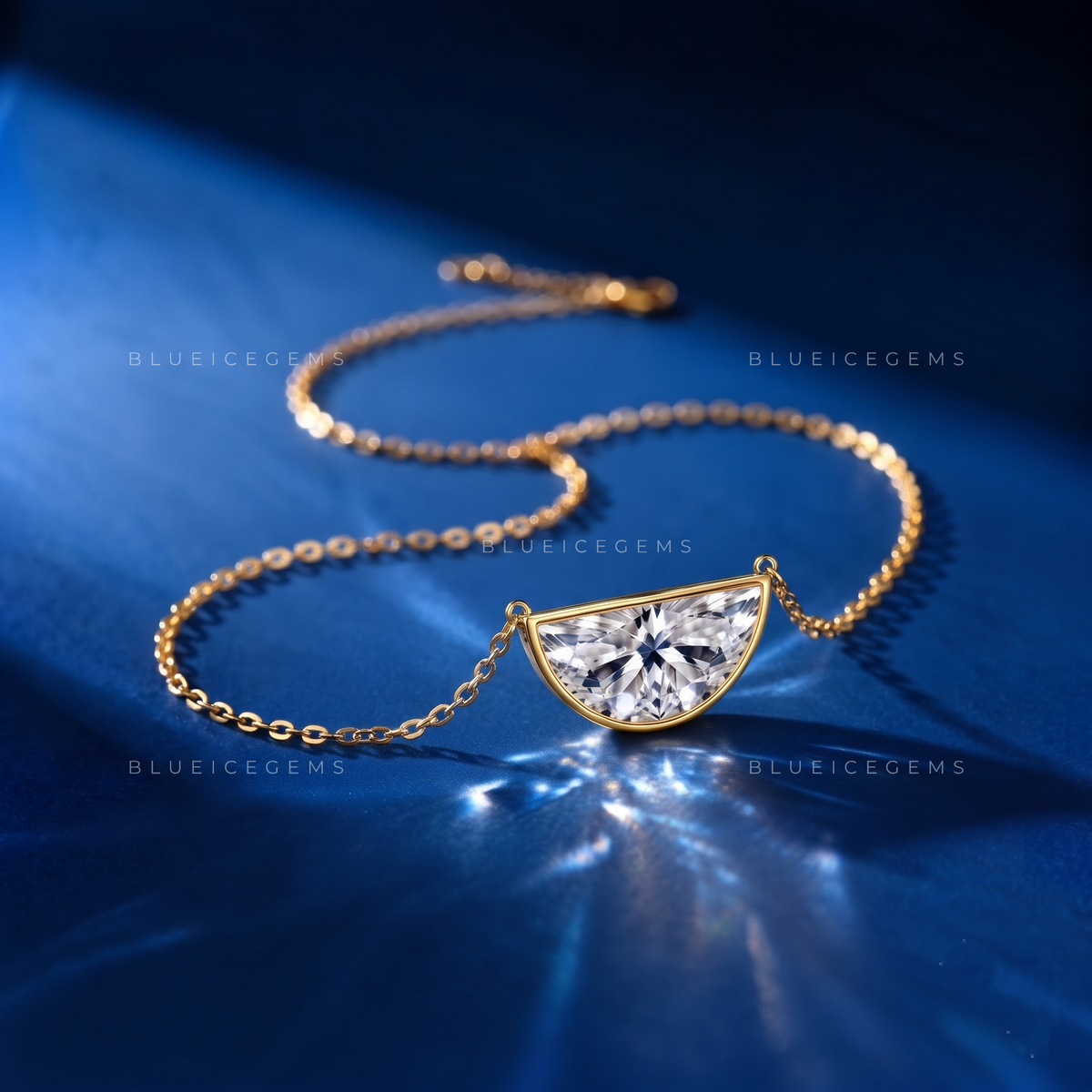 Half Moon Cut Solitaire Diamond Pendant