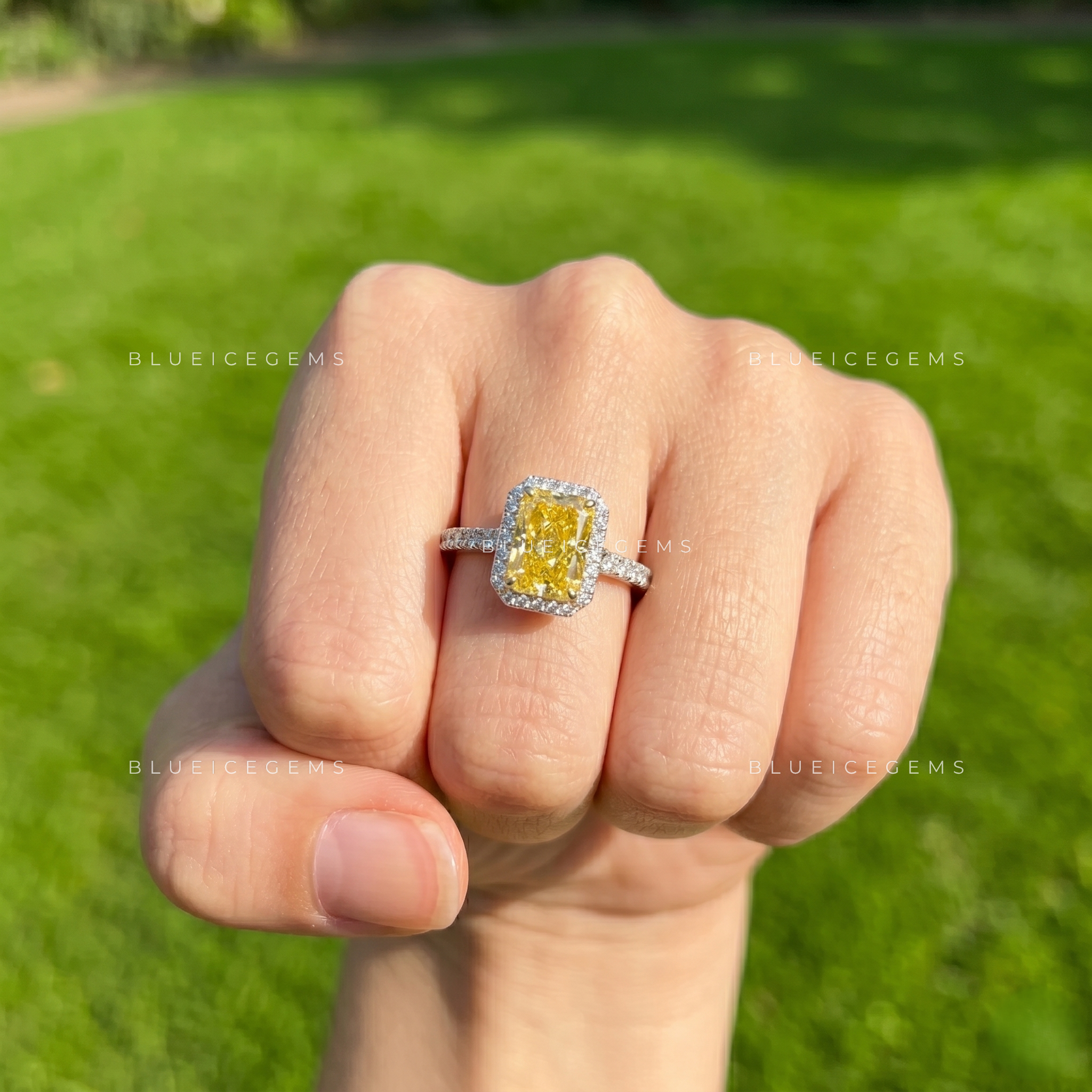 Golden Splendor Radiant Cut Halo Accent Engagement Ring