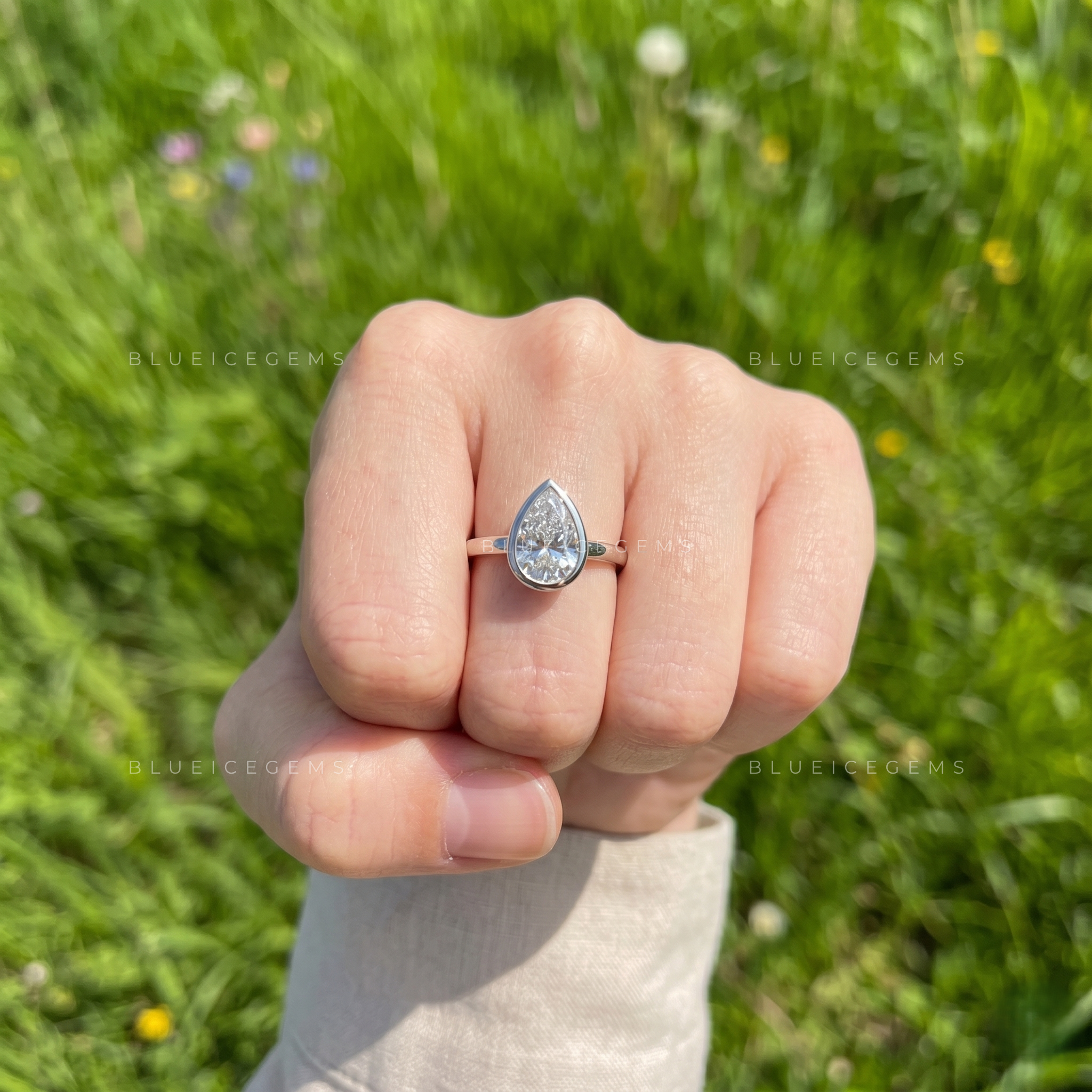 Modern Vintage Bezel Set Pear Cut Solitaire Engagement Ring
