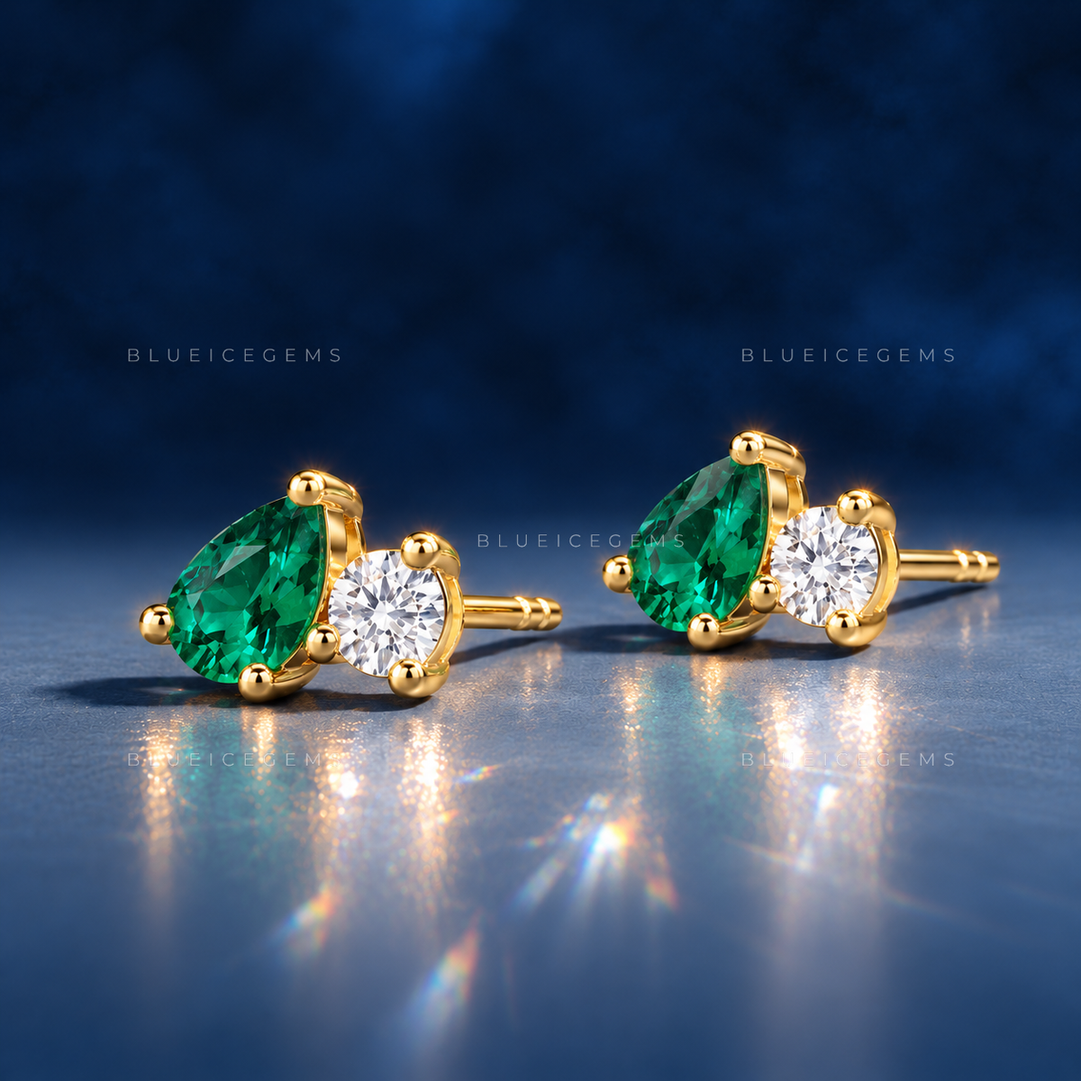 Toi et Moi Emerald and Diamond Stud Earrings